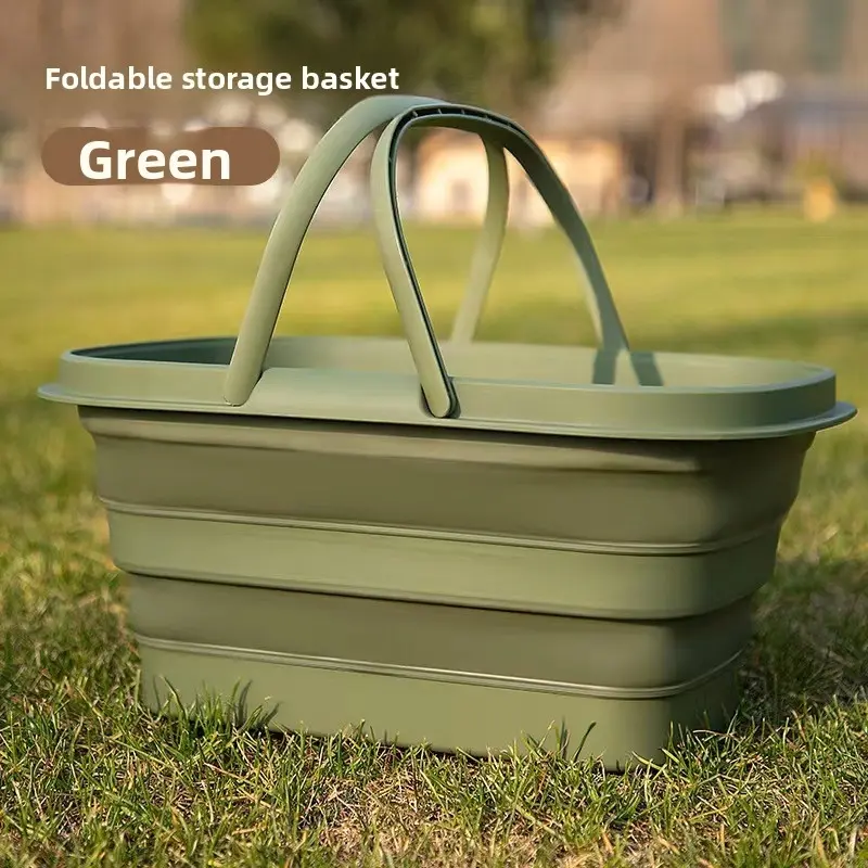 Large-capacity picnic basket with high aesthetic appeal, trendy and convenient hand-held basket for outdoor spring outings, picnics, and excursions, foldable basket