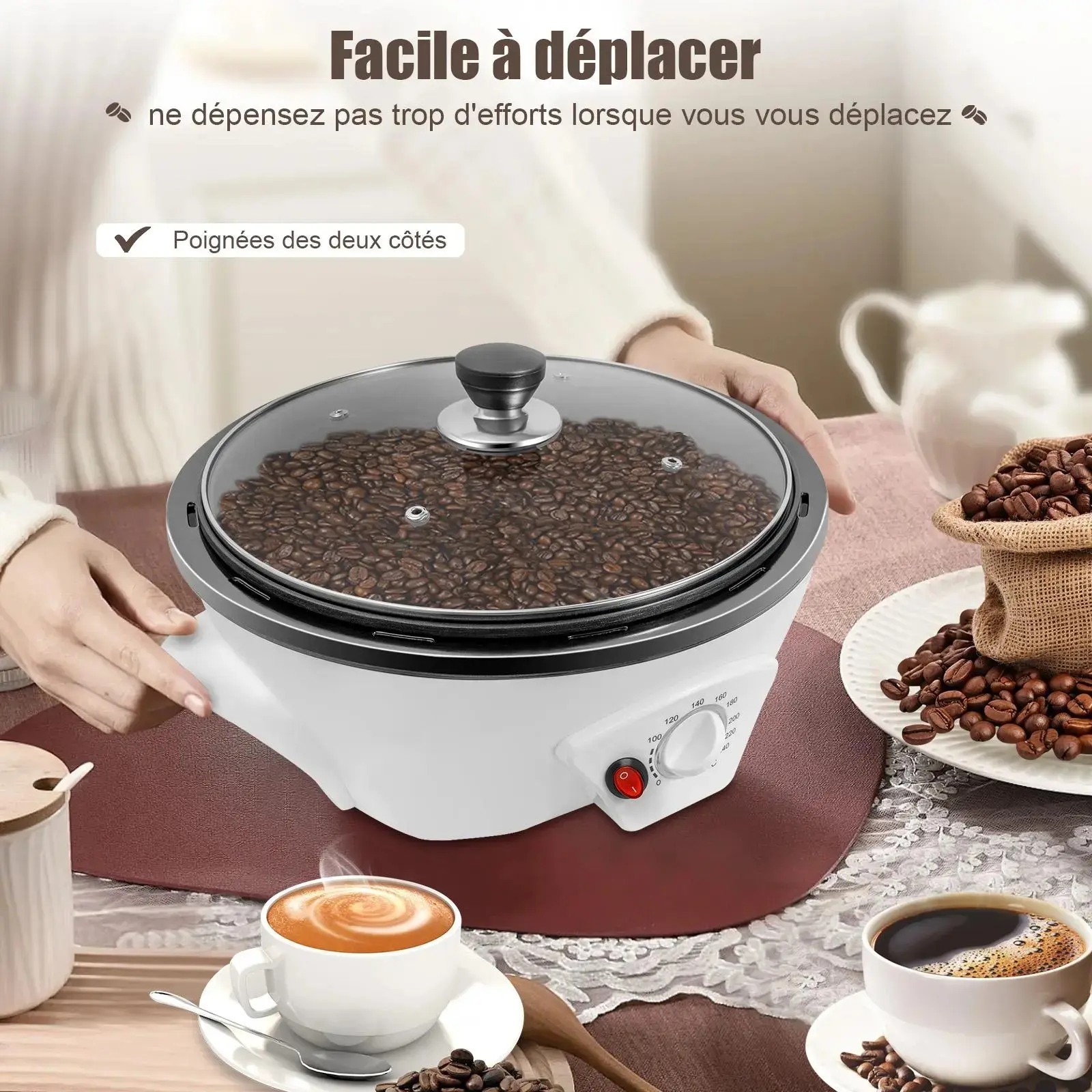 Home Coffee Bean Roasting Machine - 800W, 500g Capacity, 32-464°F Adjustable Temp, Compact Heat-Safe PP, Easy-to-Clean 5.95 lbs Glass Roaster, Beginner-Friendly for Custom Roast, Fresh Aroma Boost & Light/Dark Profile DIY Nuts/Seeds