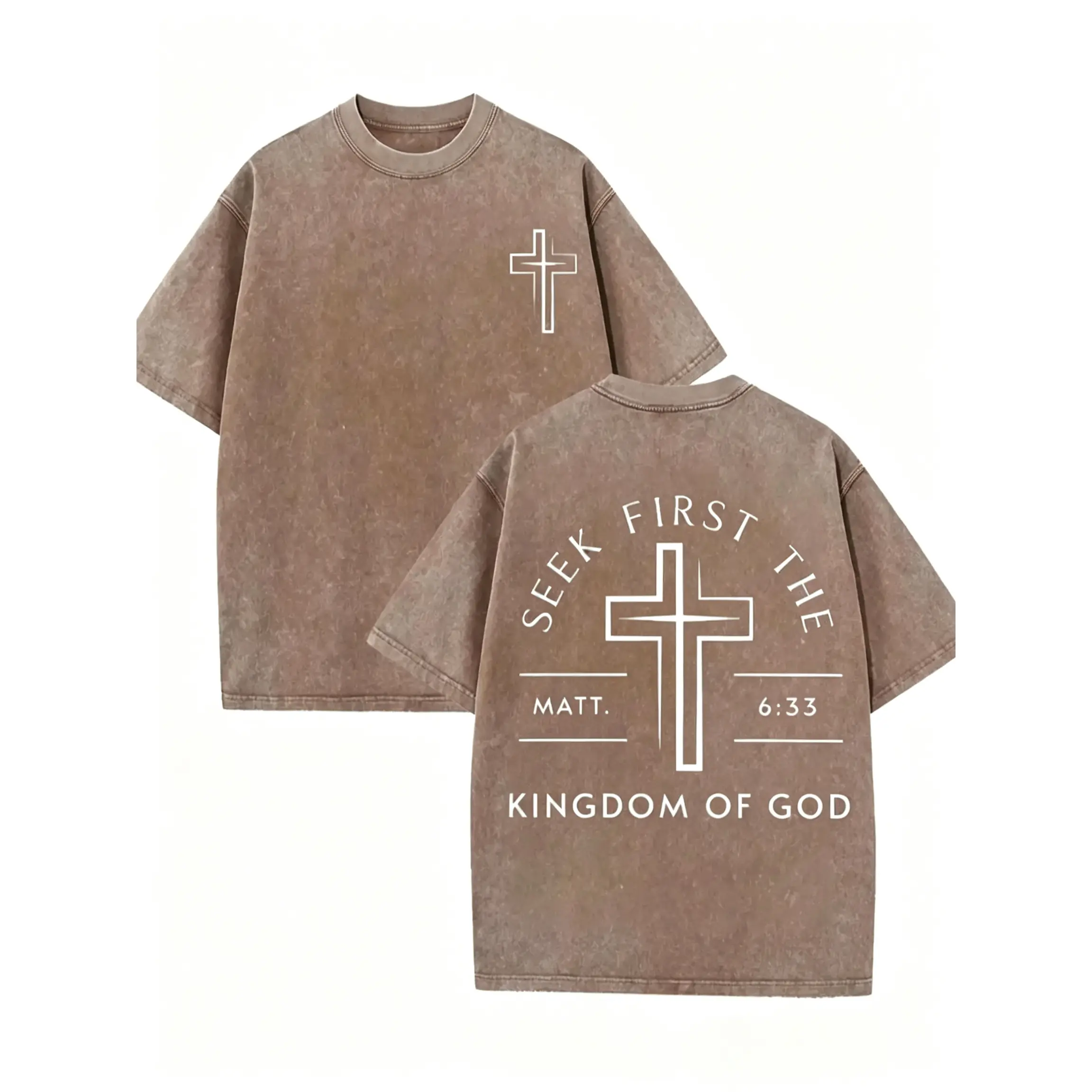 Jesus & Cross Graphic T-Shirt, Unisex Oversized Heavyweight Cotton Crew Neck, Vintage Christian Streetwear - Great Gift for Believers, S, M