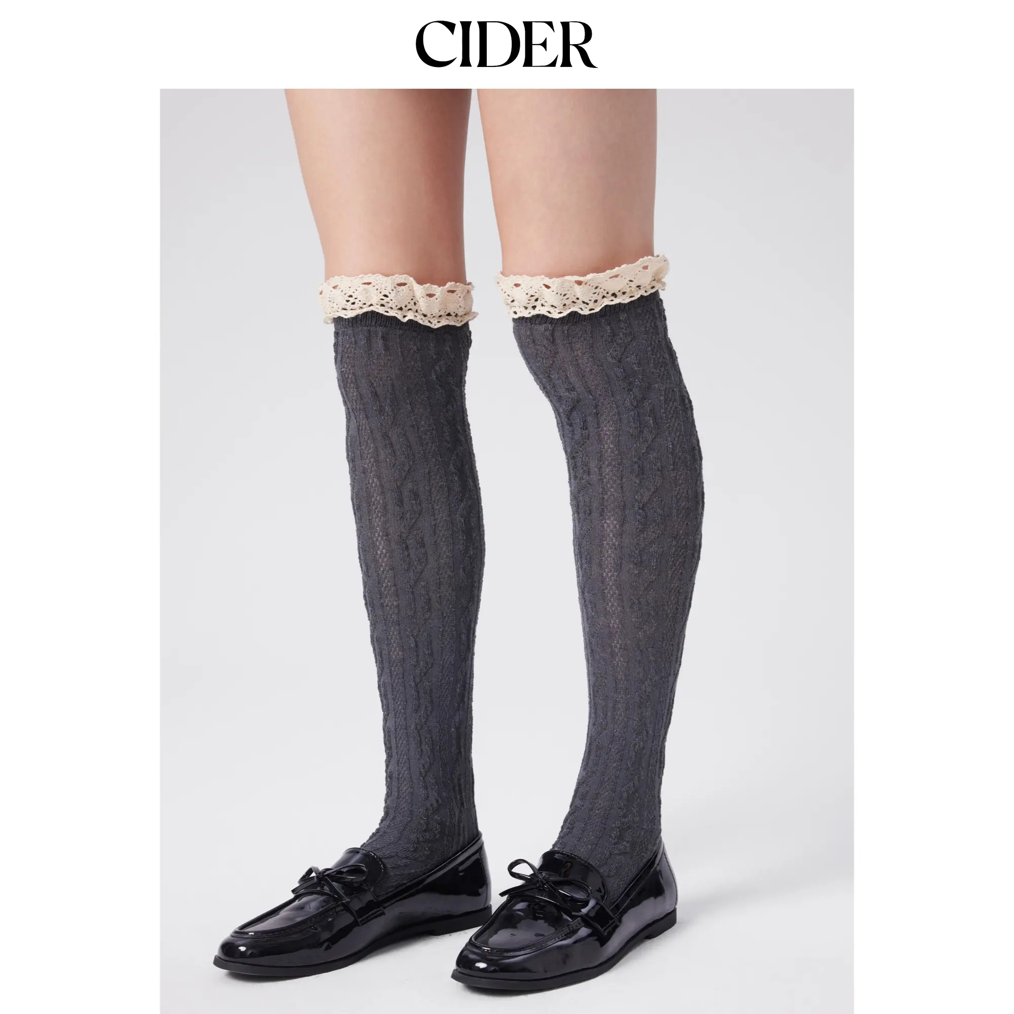 Cider LACE TRIM OVER THE KNEE SOCKS
