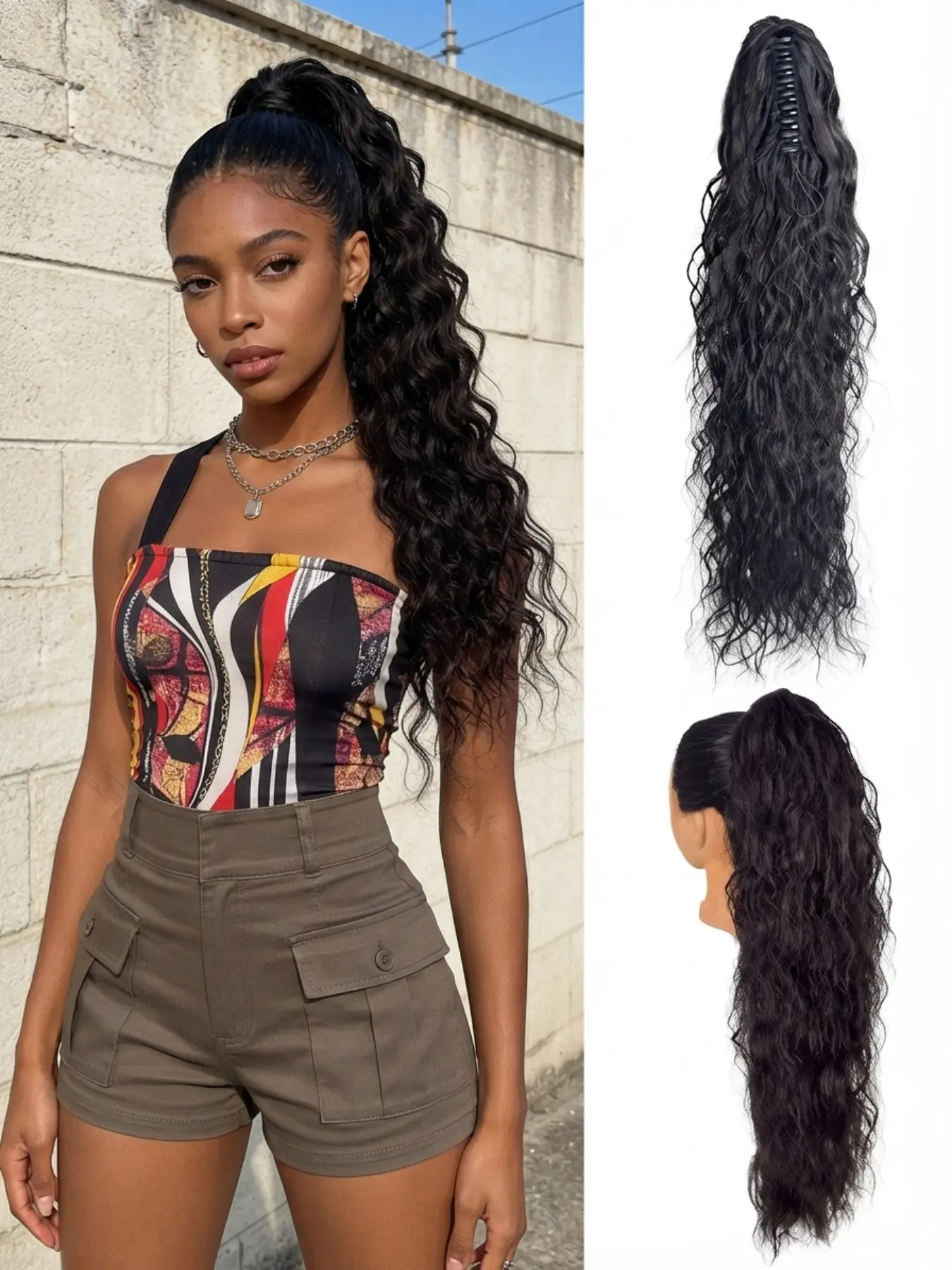 Premium Claw Clip Ponytail Extension Body Wave Hairpiece for Women, Long Wavy Fake Ponytail Hair Extension, Glueless Drawstring Jaw Clip in Ponytail Synthetic Hair Extensions, Breathable Secure Fit Comfortable Scalp Protection