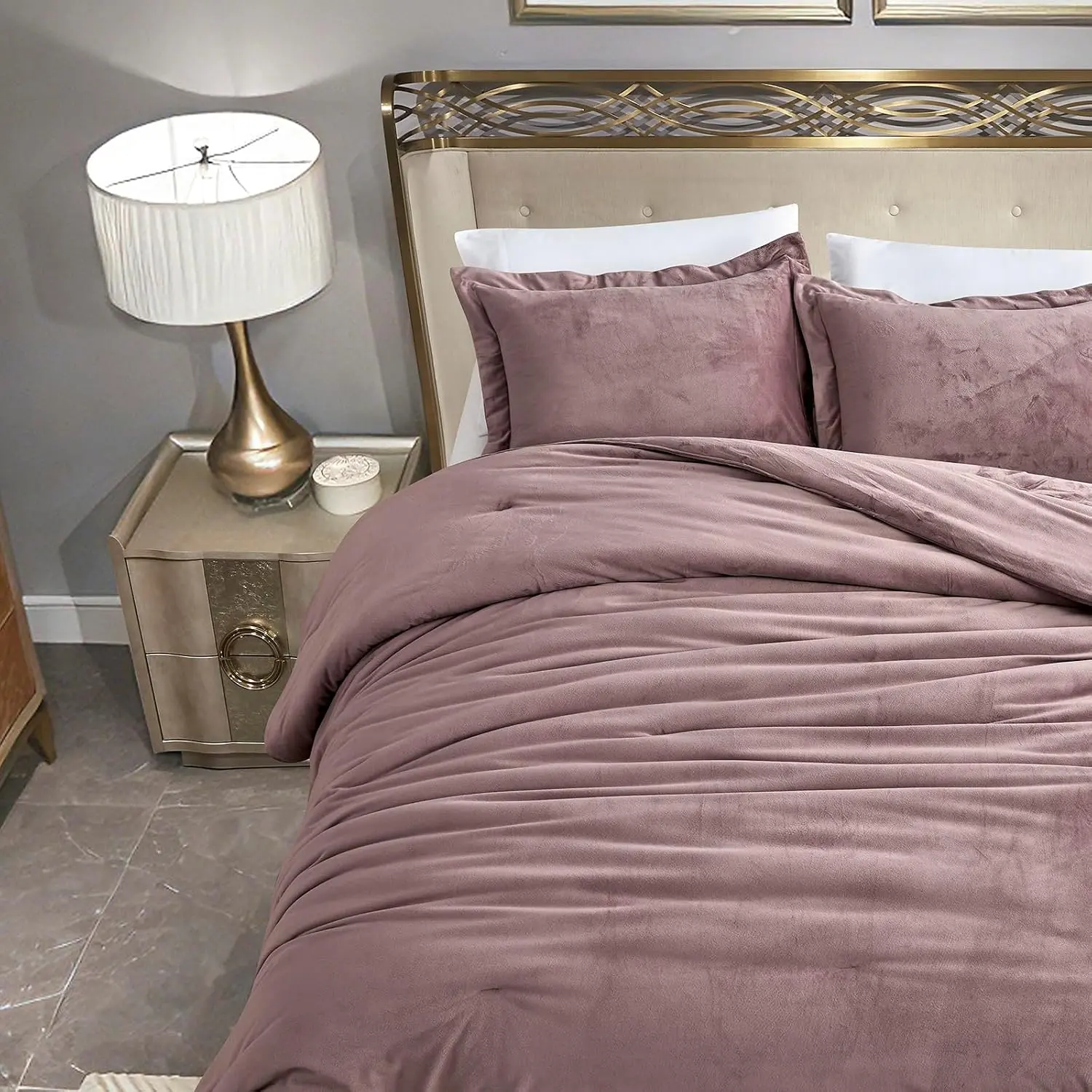 Poly Plush Comforter Set, Poly Plush Fabric for Both Front and Reverse, with Downalternative Fill, 3 count  92"x96", Dusty Mauve