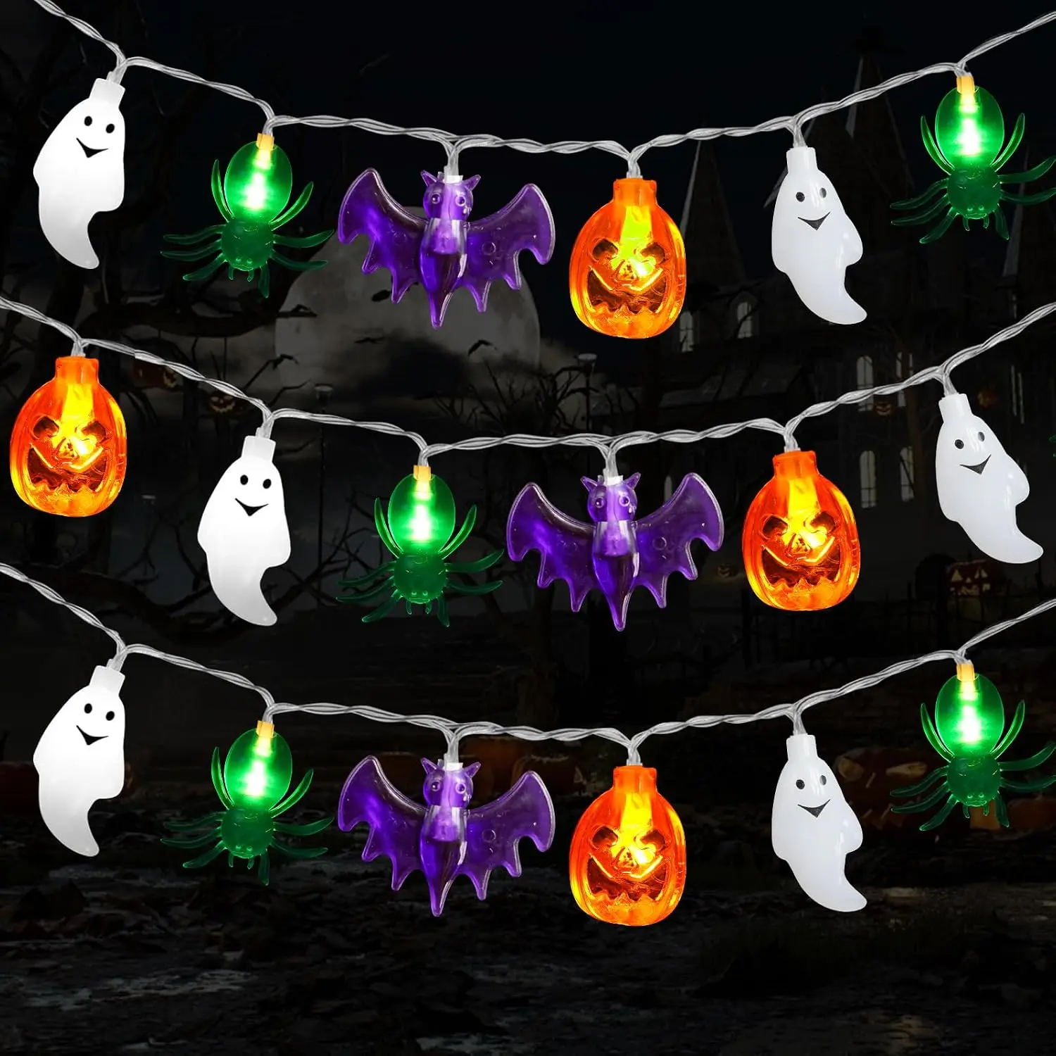 Halloween Lights Decorations, 20FT 40 LED  Pumpkin Bat  Spider  Operated String Lights,  Twinkle Light for  Room Door Window Porch Indoor Outdoor Halloween Party Decor