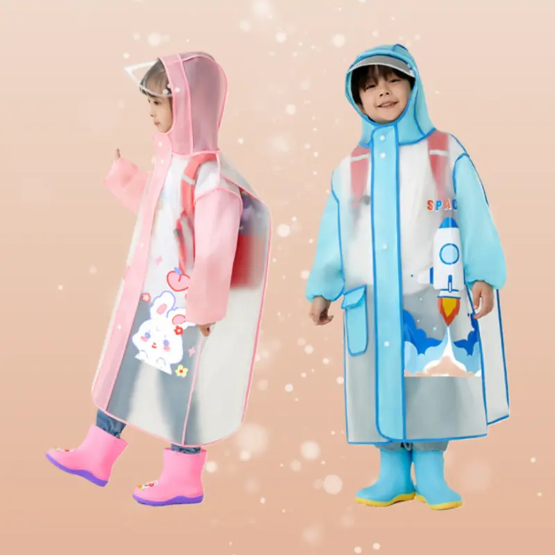 Kids Full Body Raincoat Student One Piece Raincoat With Backpack Space Cartoon Kindergarten Rain Poncho