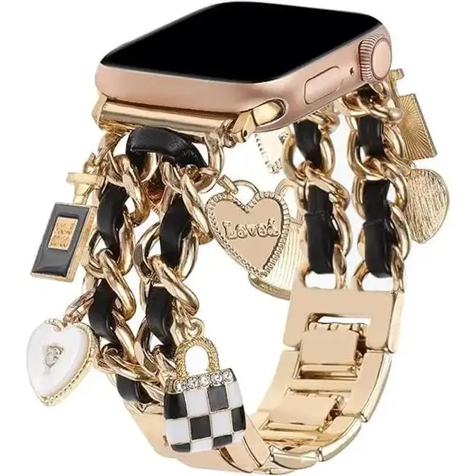 Wearable Chic Wristband For Apple Watch 38mm-49mm, Metal Chain Charms, Unique Pendants, Replacement Strap, Stylish  Series 1-9 And 10  Bands For Women Anniversary Christmas