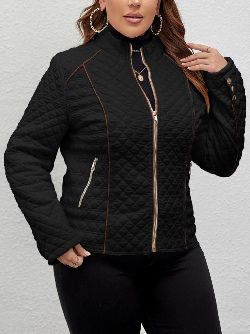 Women's Casual Large Size Cotton Jacket Lightweight Coat Spring Autumn Winter Warm Stand Collar Pocket Outerwear