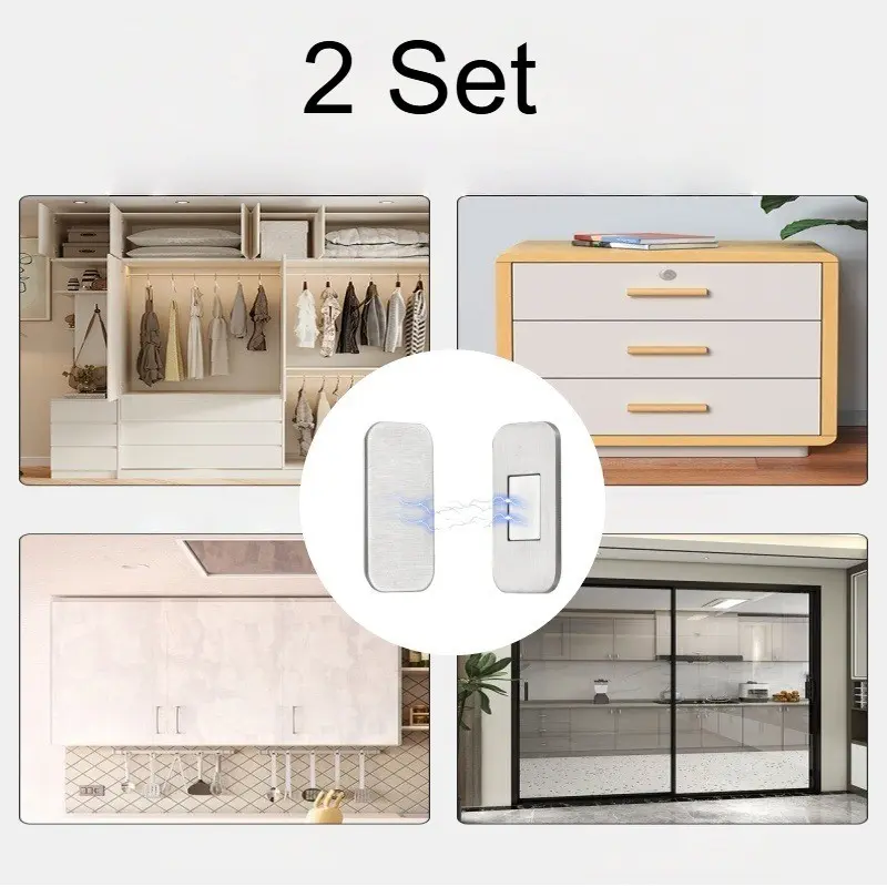 2 Set Ultra-Thin Magnetic Cabinet Door Latches – Includes 2 pairs of adhesive magnetic catches for cabinet doors, drawers and wardrobes. No-drill stainless steel magnetic closures with strong hold, hidden design and easy installation for home furniture.
