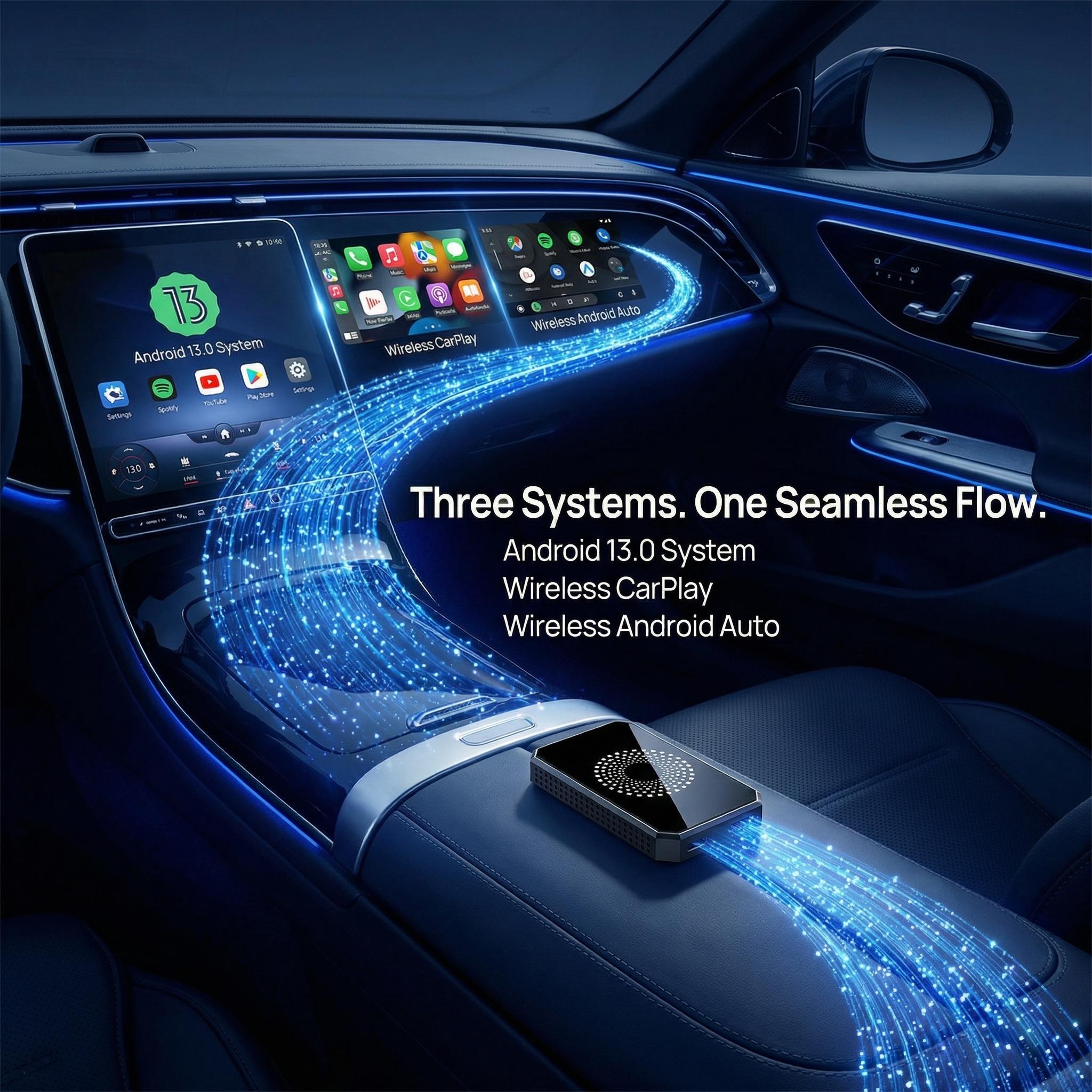 Wireless CarPlay Adapter with Android| Convert Wired to Wireless, Stream Netflix, YouTube & TikTok, Plug & Play for CarPlay & Android Auto Cars (Not for Tesla/BMW/Porsche)