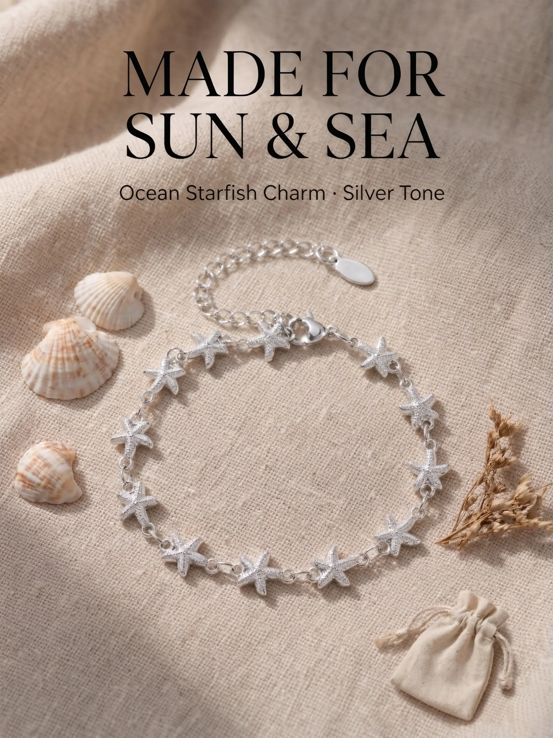 Starfish Bangle for Women, Silver Color Zircon Pendant, Adjustable Chain, Plated Bracelet, Elegant Daily Jewelry, Perfect for Vacations and Dates