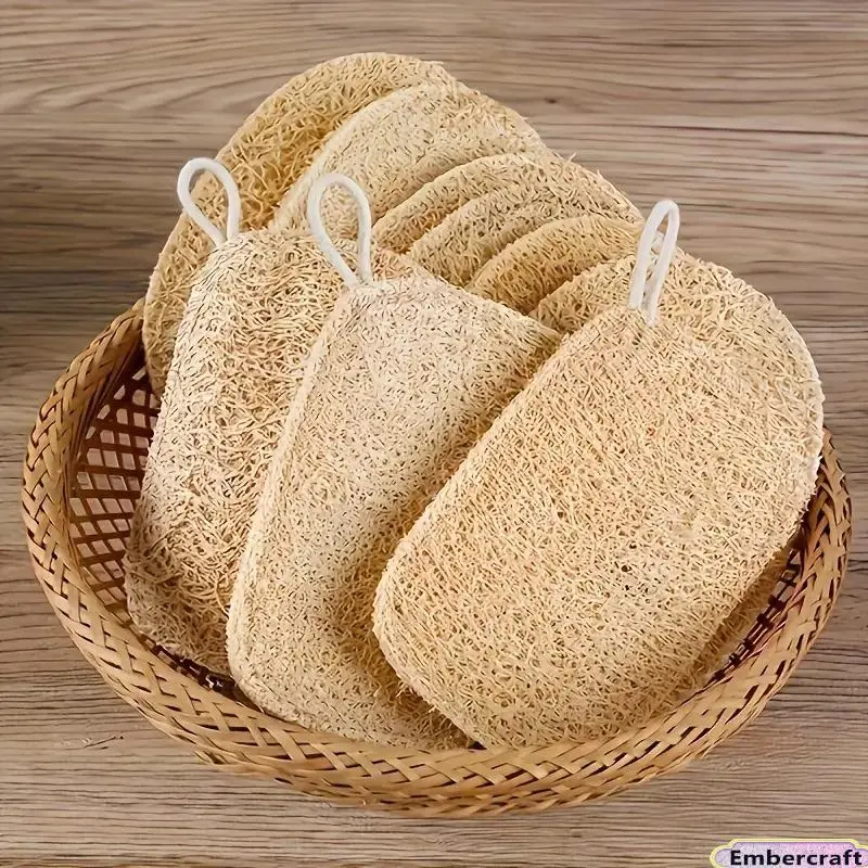 Reusable 6-Piece Natural Loofah Bath Sponges - Soft Bamboo Fiber Exfoliating Body Scrubbers for Men & Women, Shower Self-Care Accessories, 6Pcs, Six Pieces