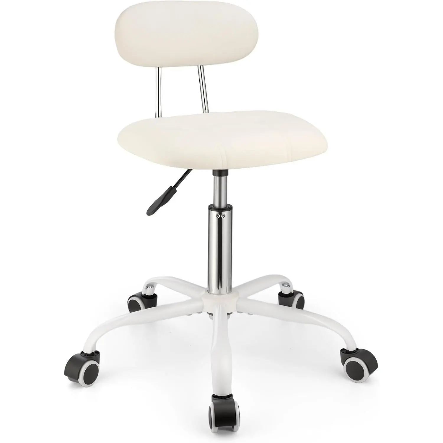 Height Adjustable Rolling Stool with Backrest Swivel Drafting Stool with Wheels Stable Base White