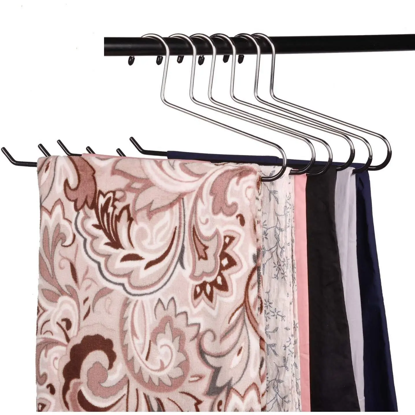 5 Pack Blanket Hangers Heavy Duty Black Vinyl Coated Nonslip -  for Quilts, Comforters, Bedspreads, Table Cloths, Drapery, Fabric, and Sleeping Bags