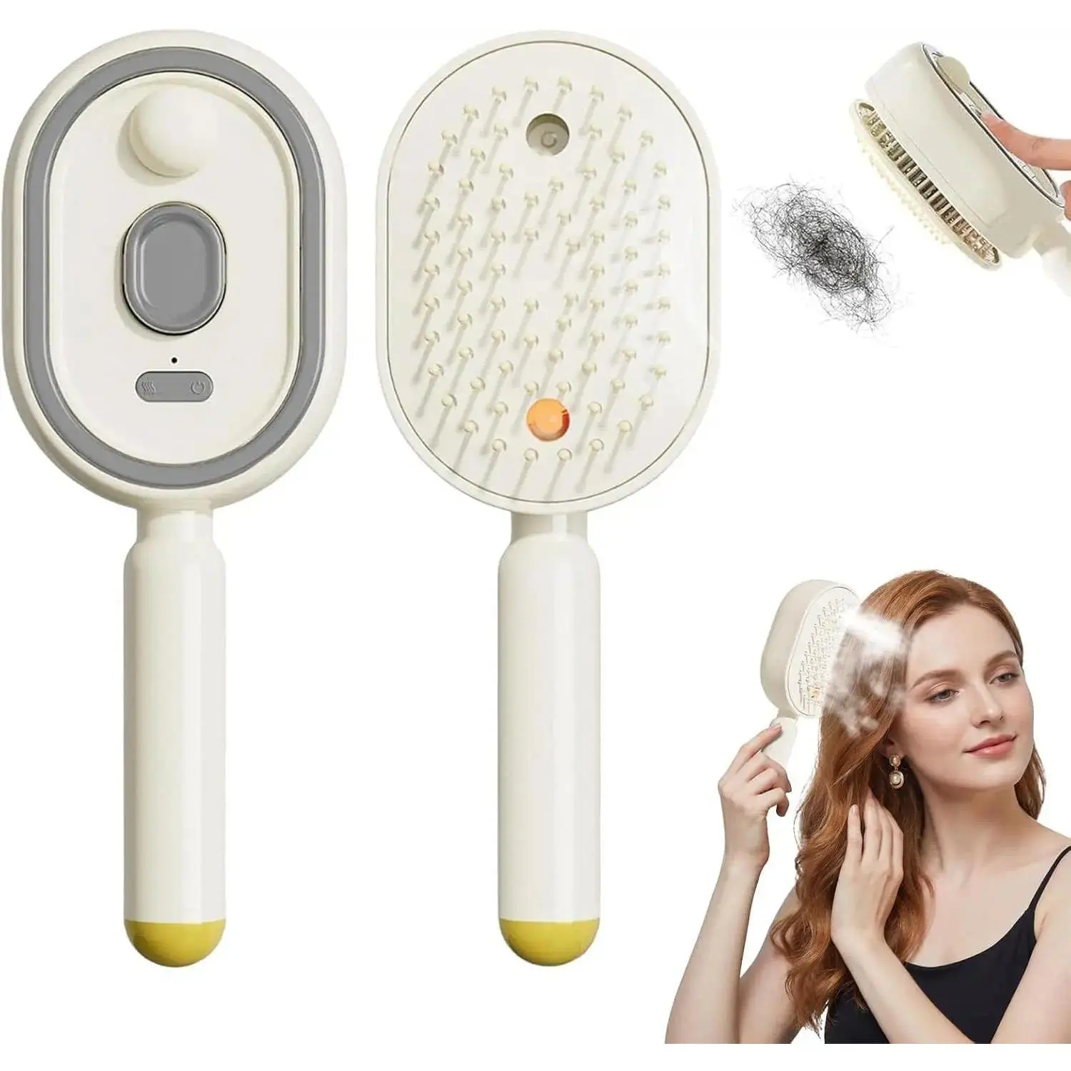 2026 Electric Steaming Hair Straightener Brush Electric Spray Air Cushion Massage Hair Brush Rechargeable Detangling Steam Brush