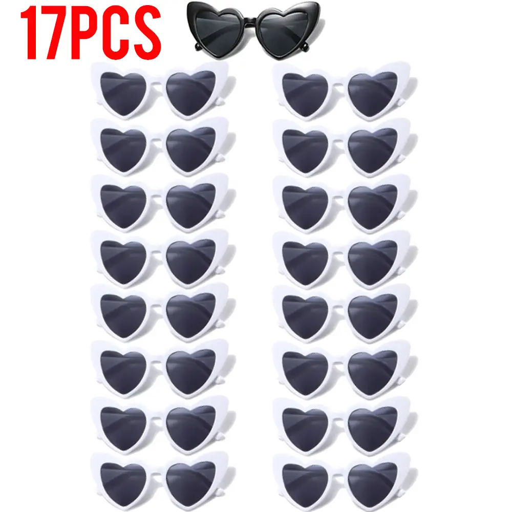 17pcs heart-shaped framed glasses combination set, suitable for birthday parties, bachelor parties, music festivals, and celebration events to dress up glasses, heart-shaped glasses for both men and women with frames