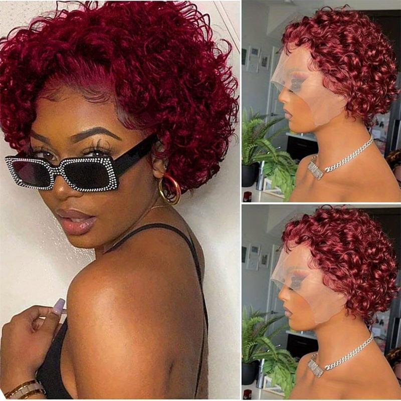 [Curly Blonde Wig] Kinky Curly 13x1 Short Blonde Lace Front Wig |   High-Quality Human Hair with Flocked Highlights, Density Elf Cut, Natural Look for Parties & Casual Attire