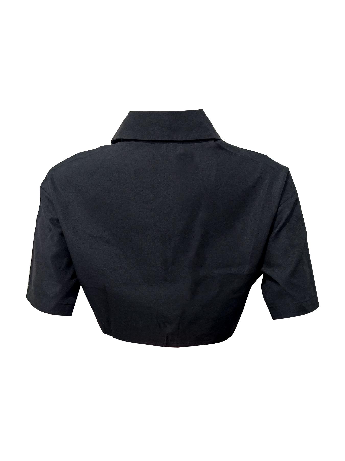 Women's Plain Flap Pocket Button Front Crop Shirt, Casual Fashion Shirt, Casual Short Sleeve Collared Top for Daily Wear, Ladies Clothes for All Seasons