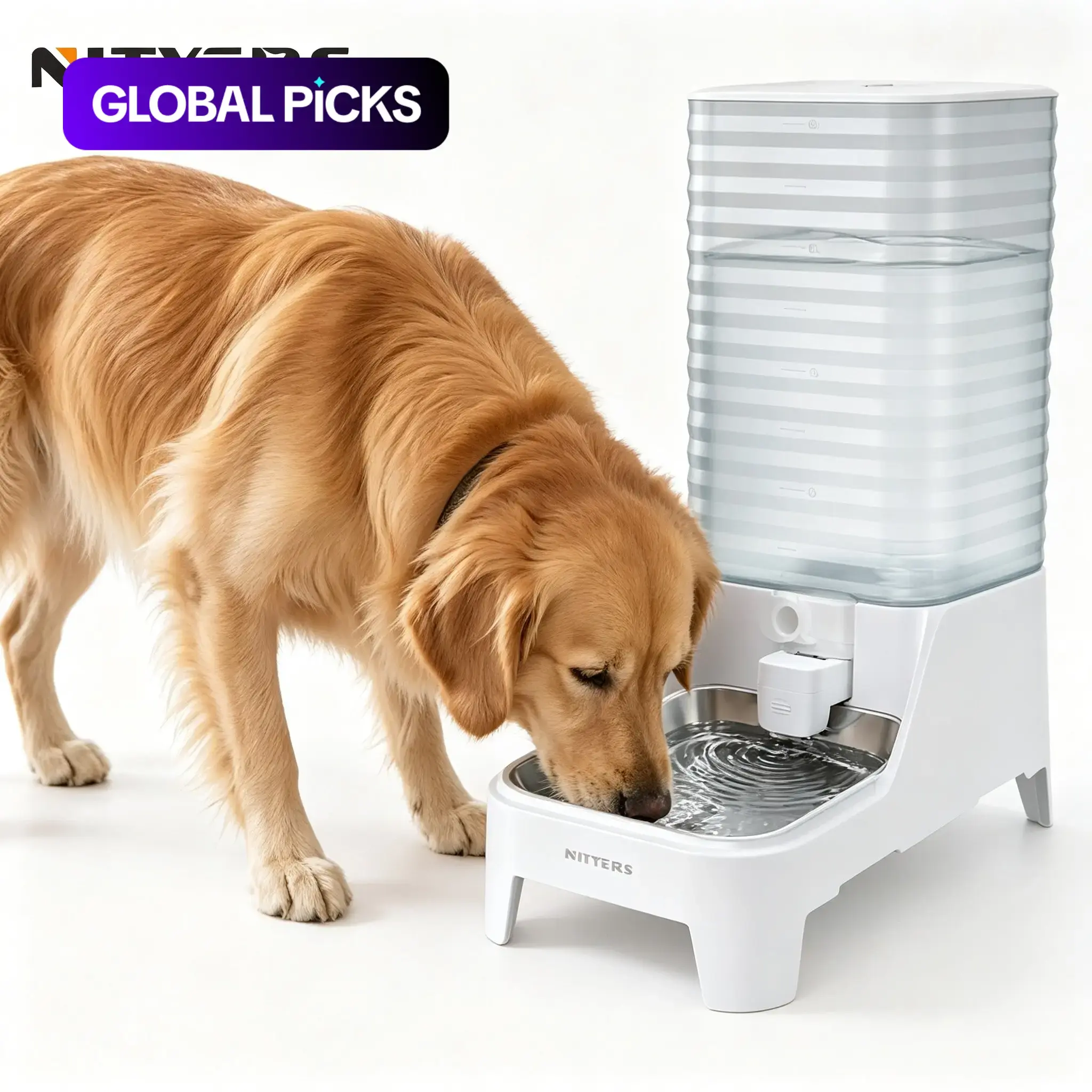 Nityers 8L Pet Water Dispenser, Gravity-Fed Automatic Water Feeder with Stainless Steel Drinking Bowl, Animal Water Bowl, BPA-Free, Easy-To-Clean, No Power Required, for Small/Medium Pets #GLOBAL PICKS