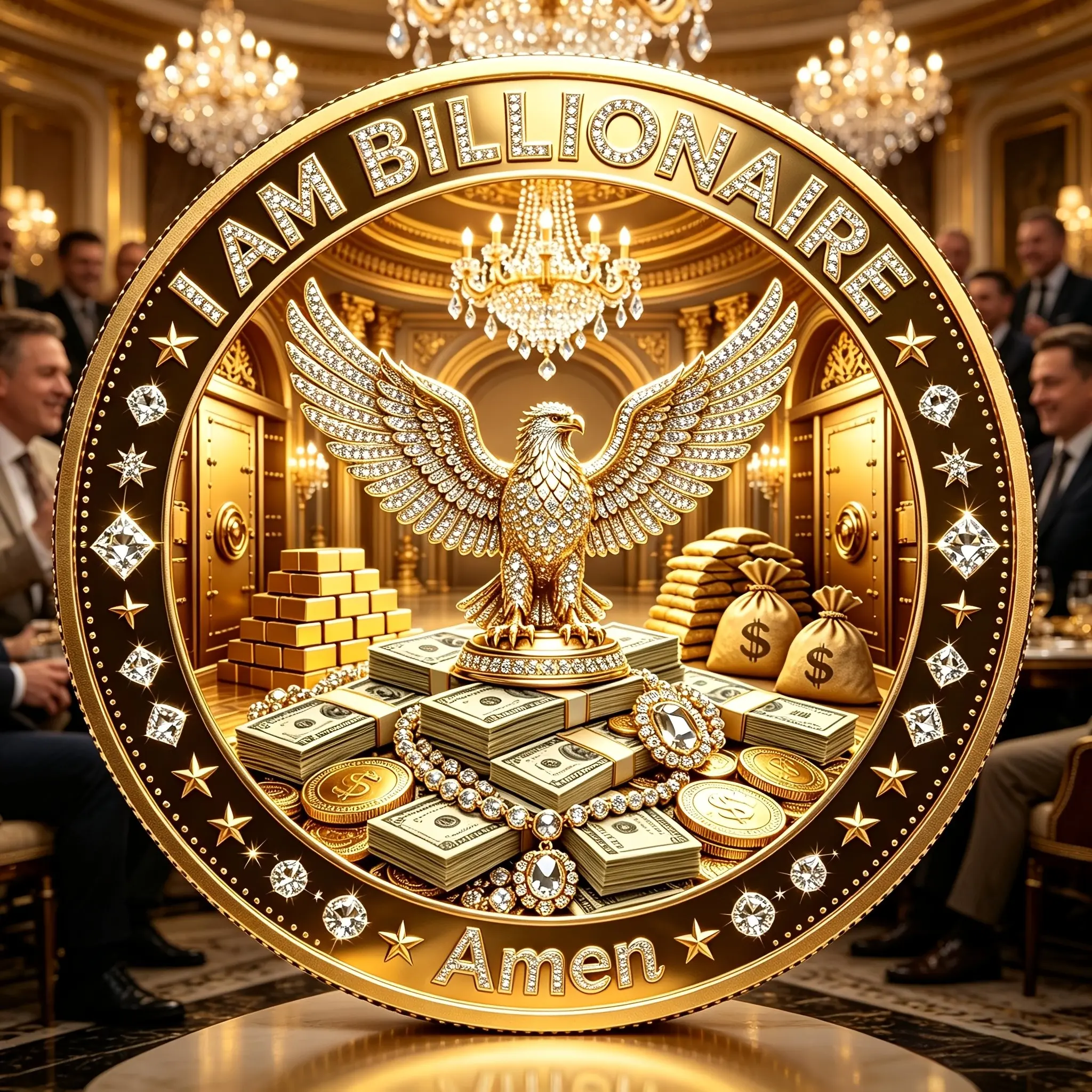 888 Infinite Wealth Coin, 'i Am Billionaire' Eagle Feng Shui Coin, Metal Material, Creative Gift, Place at Home Office, Carry Around