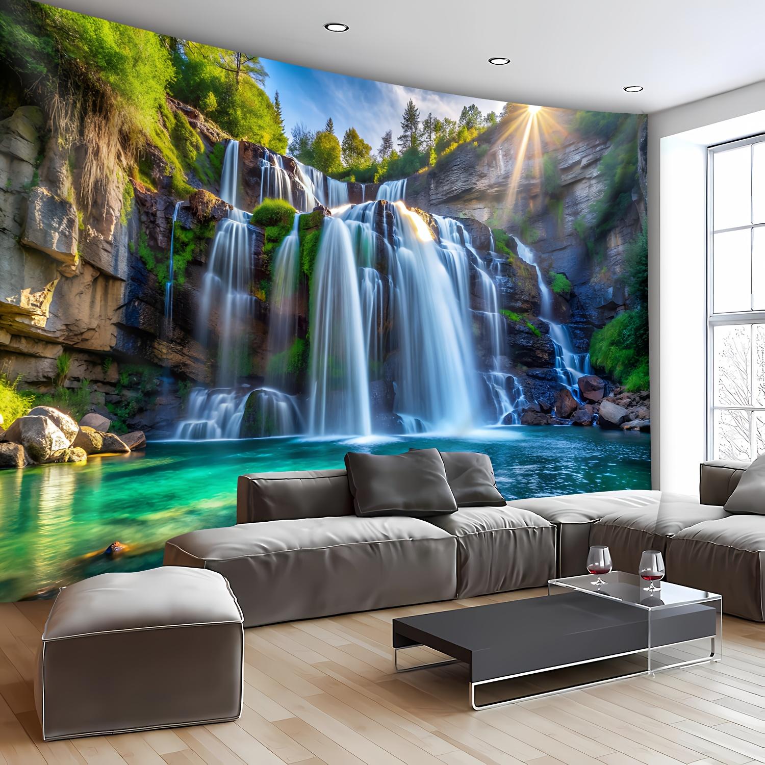 1 piece, Extra Large Waterfall and Sunlight Landscape Tapestry - Polyester Wall Hanging for Living Room, Bedroom, Office Decoration - Easy to Install, No Power Required