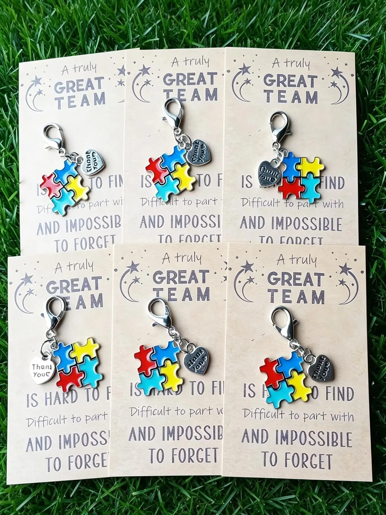 6pcs Cute Puzzle Keychain Set with Cards-A Truly Great Team, Suitable For Volunteers and Employees, Thanksgiving Gifts, Comfort Keychains For Autistic Patients, Keychain Accessories, Gifts For Holiday Parties