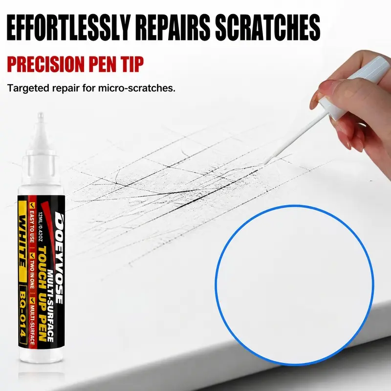 Doeyvose White Touch-Up Paint Pen for Door Frames, Repairs Worn Edges, Chips & Scratches on Interior Doors, Trim & Baseboards, Multi-Surface, Fast Dry