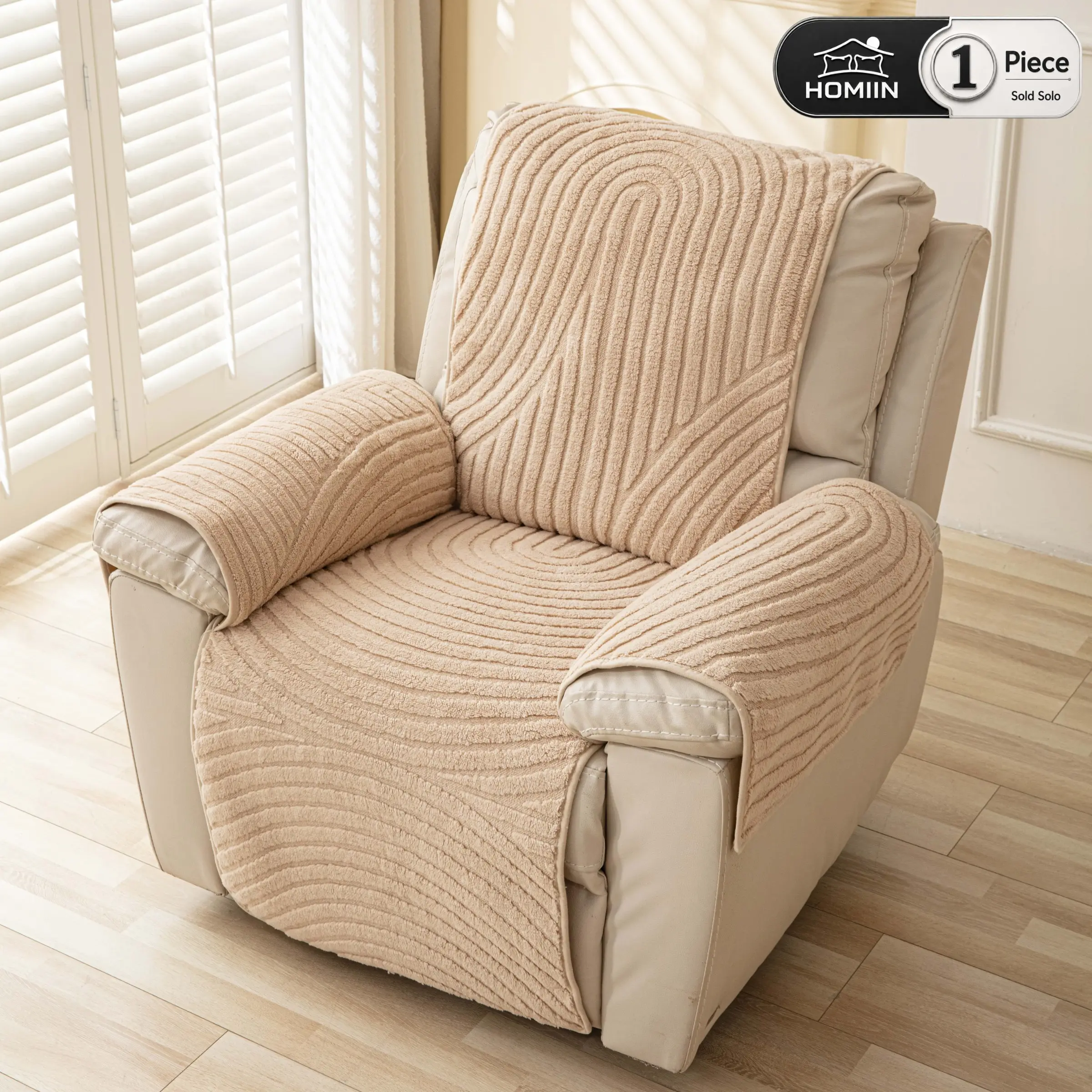 HOMIN-Solid Color Luxury Couch Covers for Sofa, Soft Textured Recliner Chair Cover, Pet Friendly Non Slip Couch Protector for Dogs & Cats, Cozy Armchair Seat Pad for Living Room, Bedroom, Reading Chair and Home Office