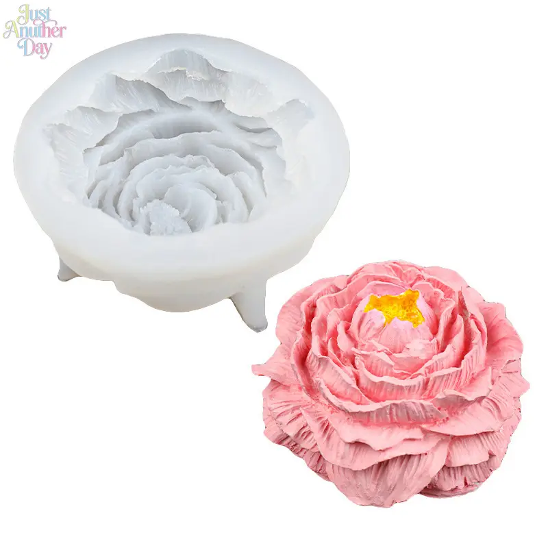 Realistic 3D Peony Bloom Silicone Casting Mold, Big Flower Mould for Scented Candle, Soap, Epoxy Resin, Gypsum Home Decor Craft Supplies