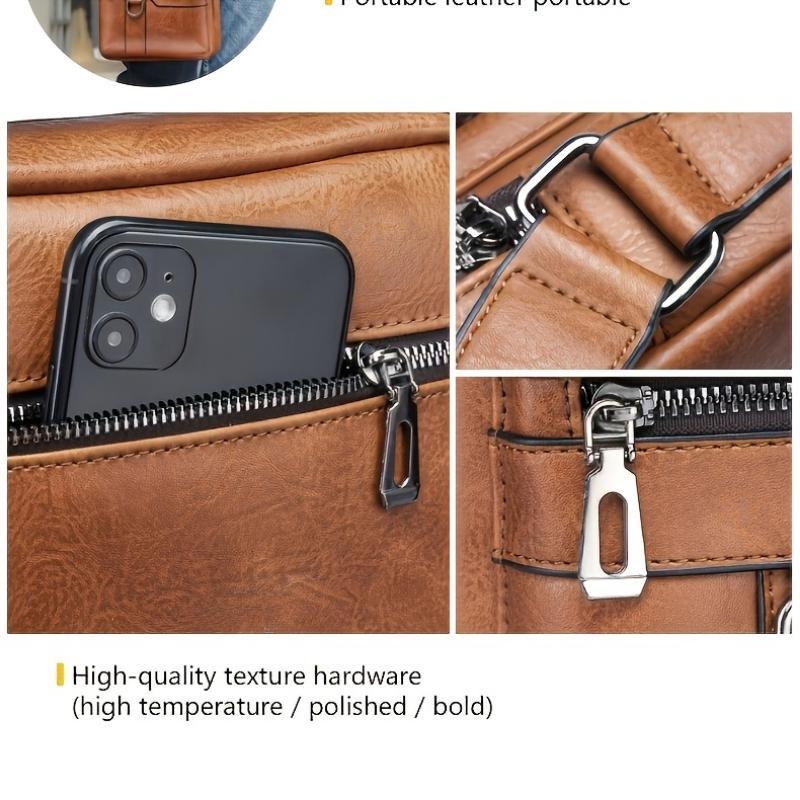 Leather Crossbody Bag for Men - Shoulder Bag, Retro Handbag, Business Casual Briefcase, Holiday Gift Large Capacity, Multi Compartment, Zipper