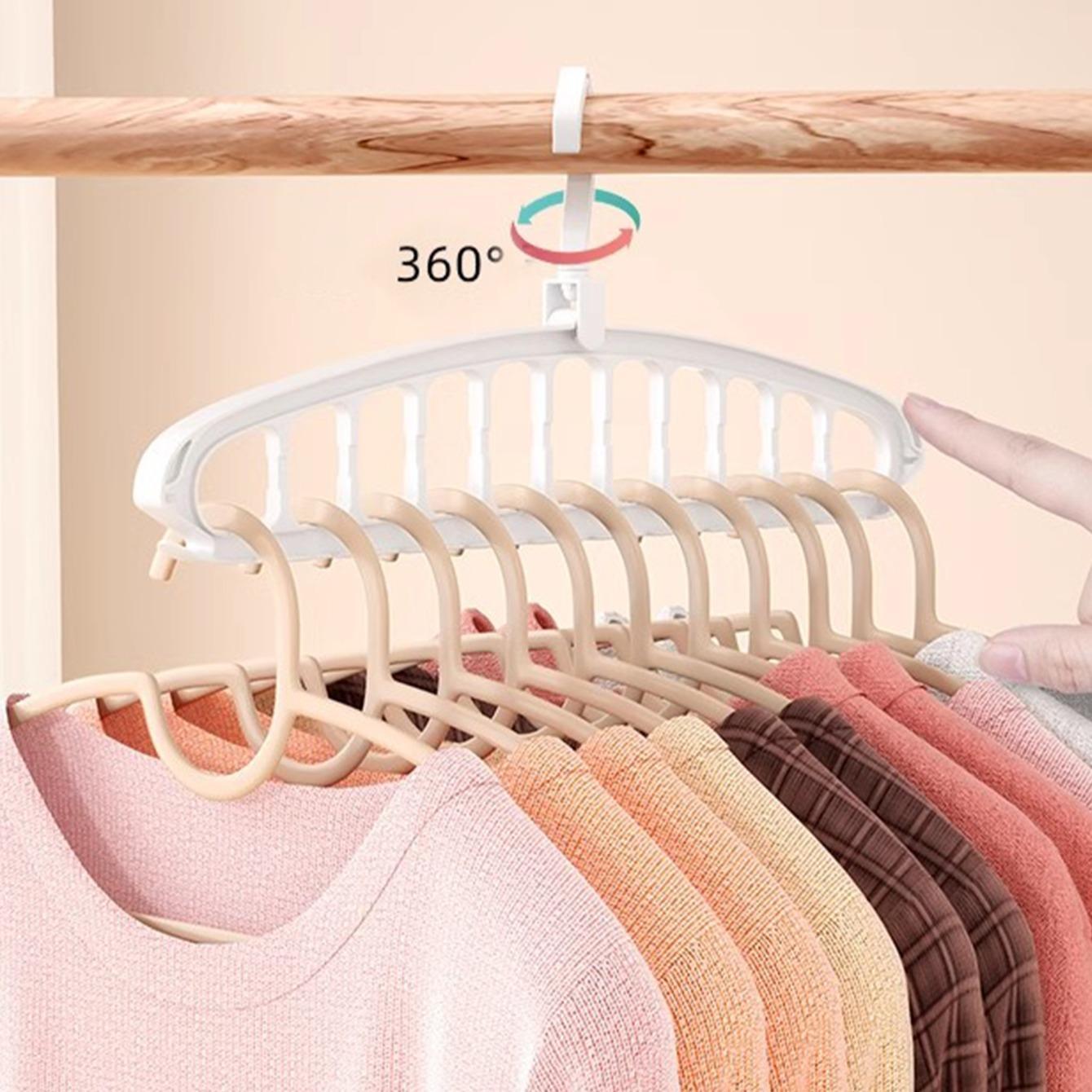 5 PCS Rotatable Folding Clothes Hanger, 1 Pack Space Saving Rotating Closet Organizer, Large Capacity Wardrobe Hanging Rack for Dorm, Bedroom Clothes Storage