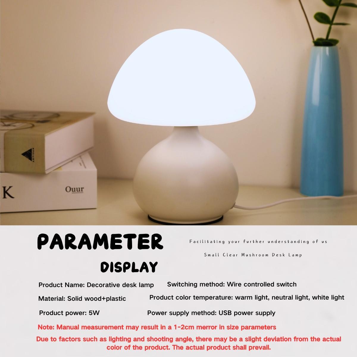 Modern Creative Mushroom Design Table Lamp, USB Powered LED Desk Lamp, Dimmable Soft Light for Home Living Room Bedroom Study Room Decor Indoor Lighting, Led Mood Light