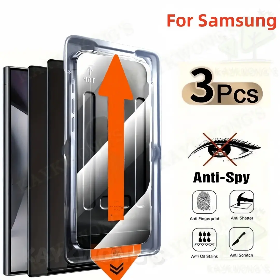 KAYKWONG'S Privacy Screen Protector for Samsung Galaxy S22 5G/S22+ 5G/S23/S23+/S24/S24 Plus/S24 Ultra/S25/S25 Plus/S25/S26 Ultra Series, 3-Pack, 9h Tempered Glass, Anti-Spy Design, Includes Dust Cover