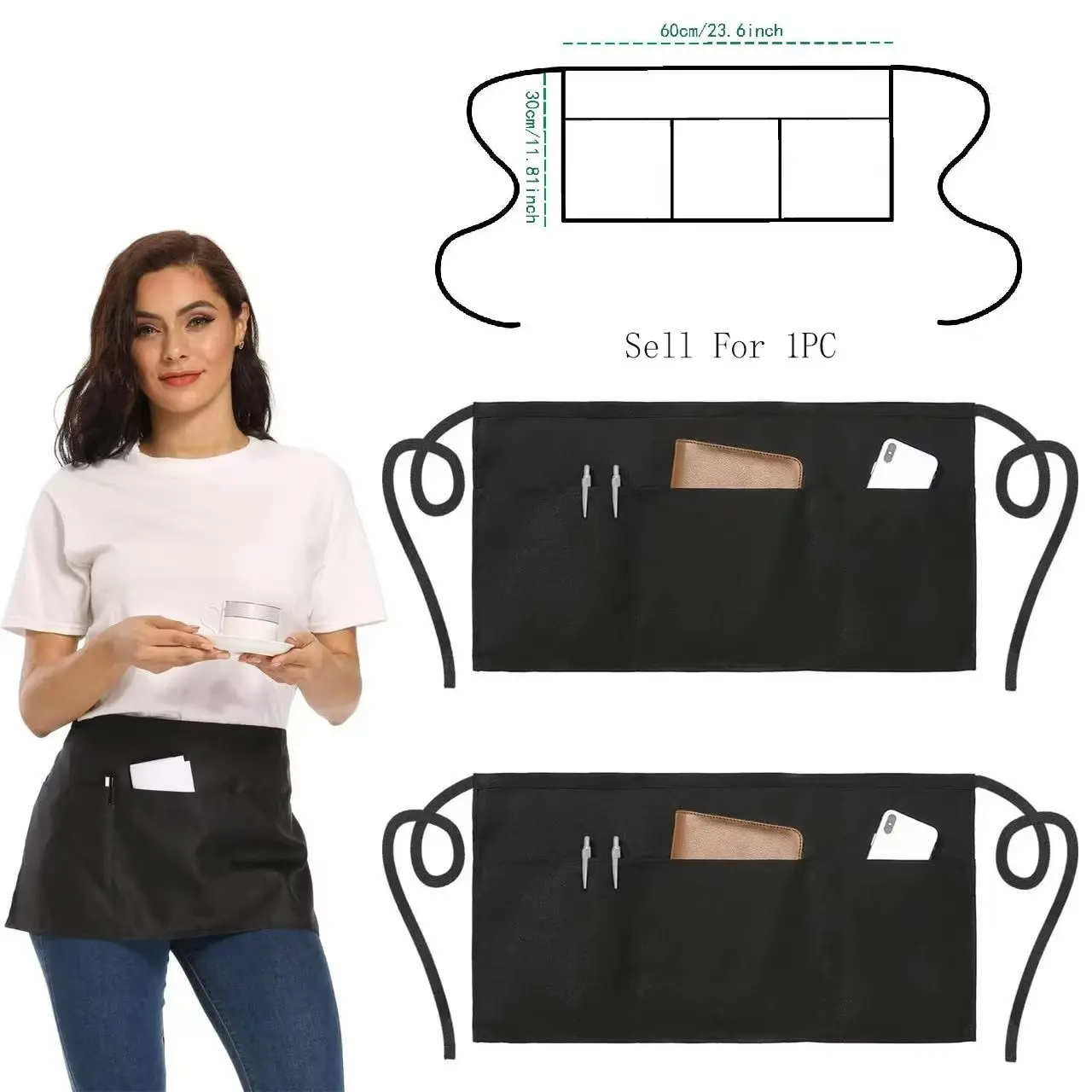 Polyester Anti-Fouling Korean Style Minimalist Waist Apron, Ideal for Waitress Chef Caf Staff, Durable Workwear for Food Service Professionals