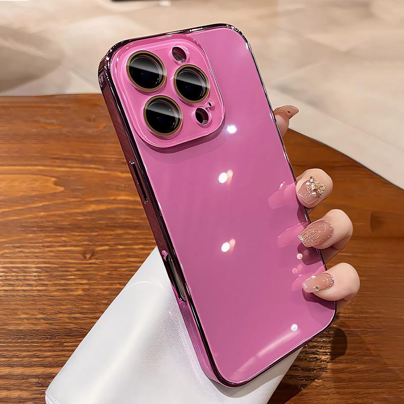 Ice-Cool Glass Phone Case for iPhone 17/16/15/14/13/12/11 Pro Max, Full-Body Protective Shockproof Silicone Cover with Lens Protection, Simple Pure-Color Design for Men and Women