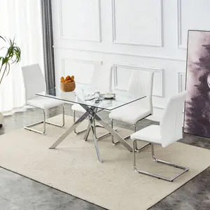 IANIIA 51.18" Rectangular Clear Tempered Glass Dining Table,Stylish Design With Golden Metal Legs, Dining Table For Dining Room
