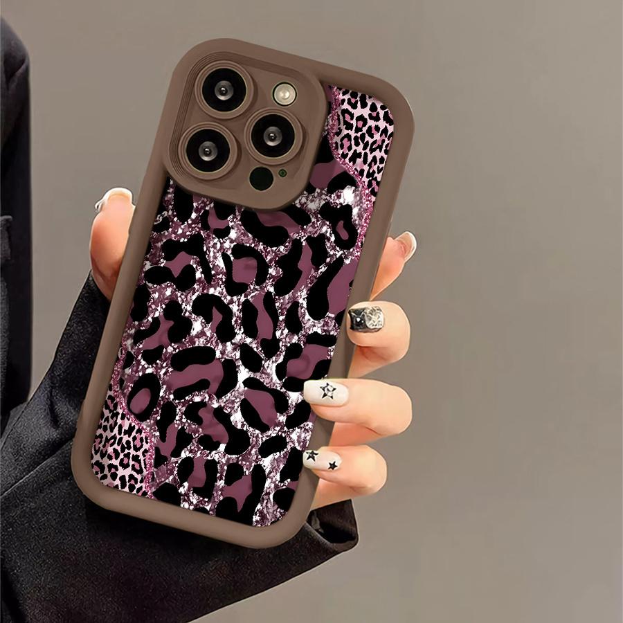 Phone Case: 1pc Pink Glitter Leopard Print Phone Case Suitable for Apple iPhone 17 E Air Pro ProMax iPhone16 15 14 Plus 13 12 Mini 11 X XS XR Antidrop Softshell Shock Proof All Inclusive Lens Protection Funky