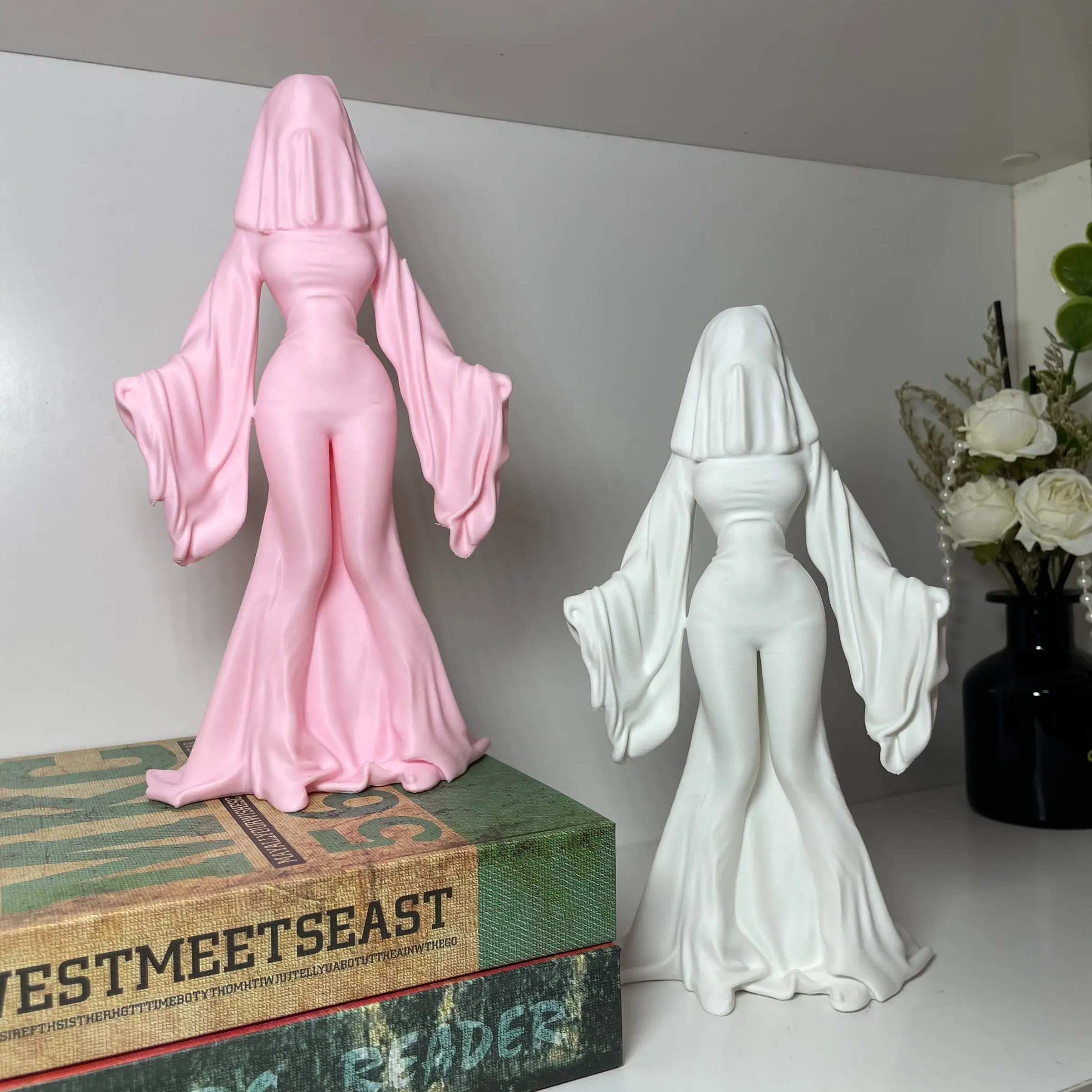 Aesthetic Ghost Girl Figurine – Cute Yet Creepy Spooky Gothic Spirit Woman Statue, Dark Fantasy Haunted Female Character Sculpture, Mystical Horror Art Decor for Home, Bedroom, Office, Halloween Collection Display Ornament, Decor Figurine Ornaments