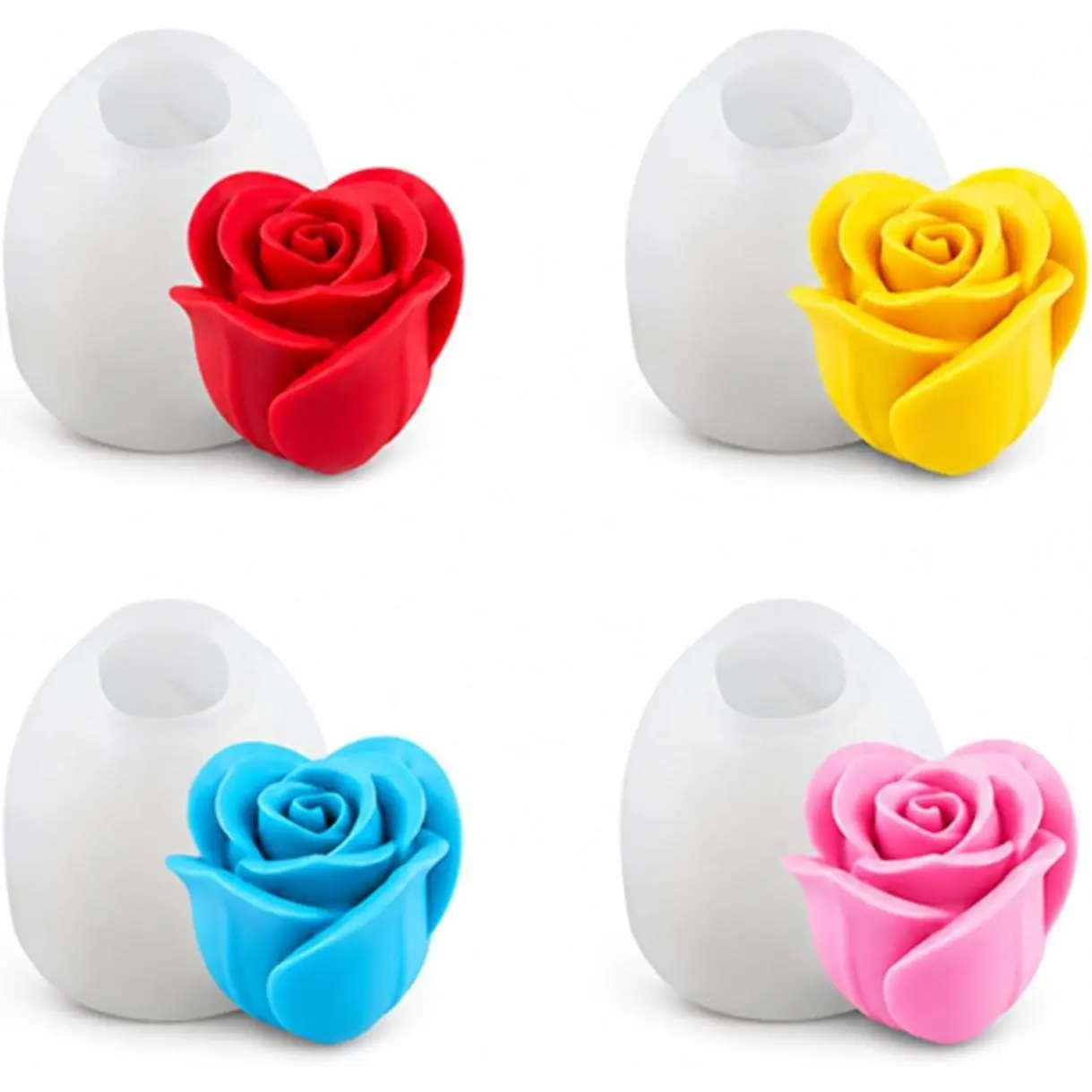 3D Rose Flower Silicone Molds 4Pcs, DIY Candle Soap Resin Chocolate Cake Fondant Craft Mould