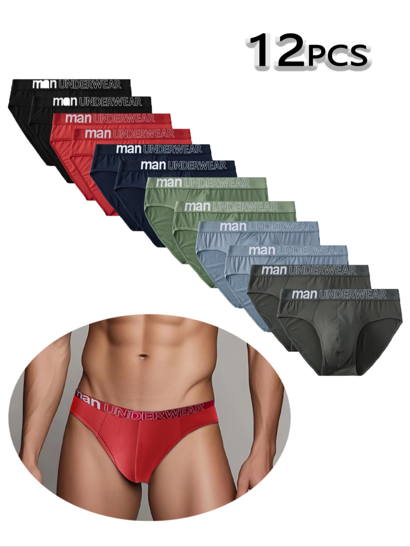 Men's Letter-Tape Solid-Color Briefs for Daily Wear, Casual Men's Underwear for All Seasons, Soft Comfy Undergarments, Soft Breathable Briefs