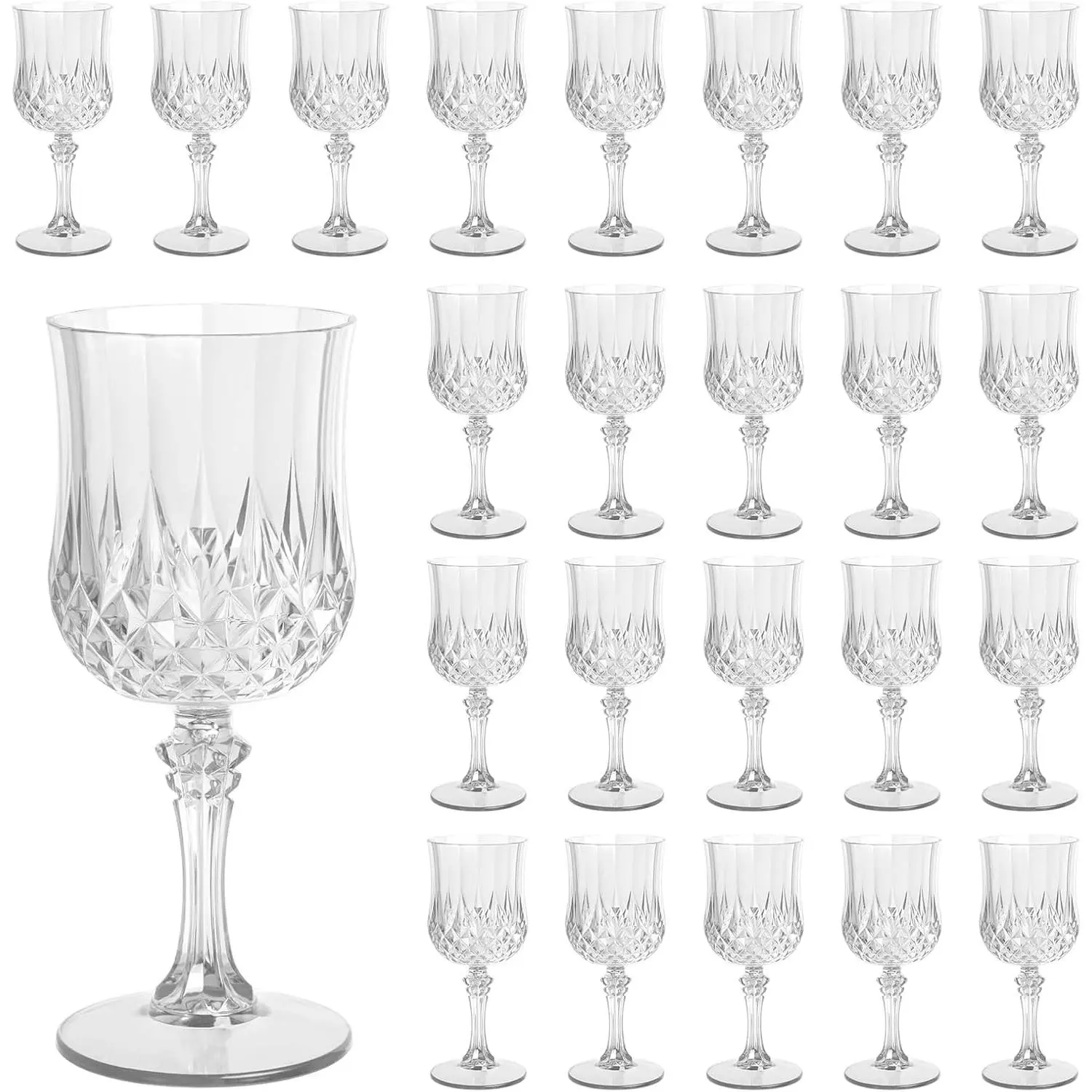 Plastic Wine Glasses Set of 24, 7.7 oz Reusable Plastic Goblets, Clear | Elegant Shatterproof Drinking Glasses, Hard Plastic Stemware for Wedding, Party, Events