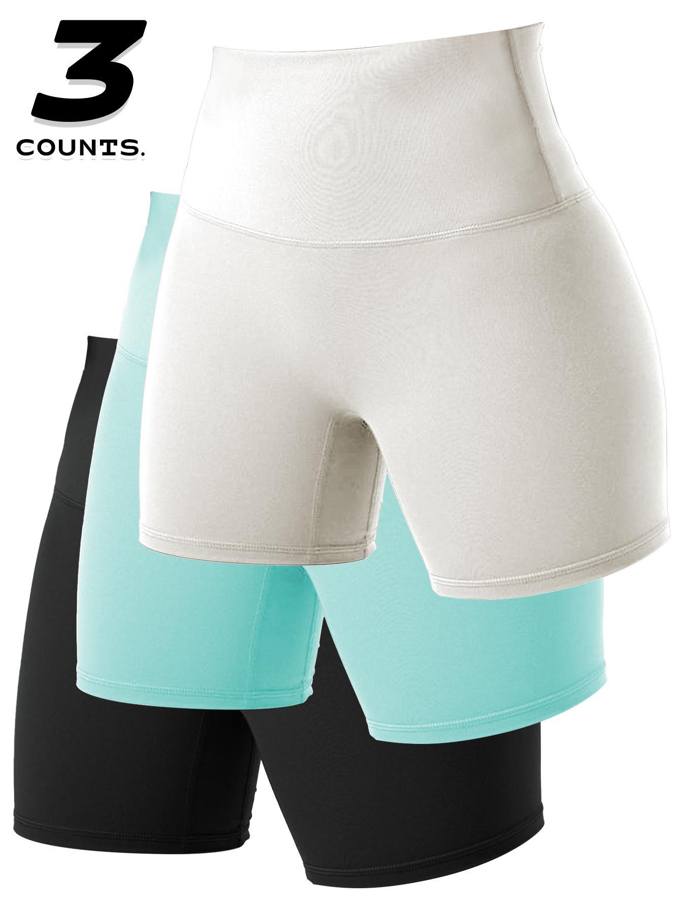 Women's Solid High Waist Gym Shorts, Athletic Yoga Shorts, Casual Comfy Breathable Skinny Shorts for Yoga Gym Workout Running, Ladies Sportswear for All Seasons, Summer Sports Shorts