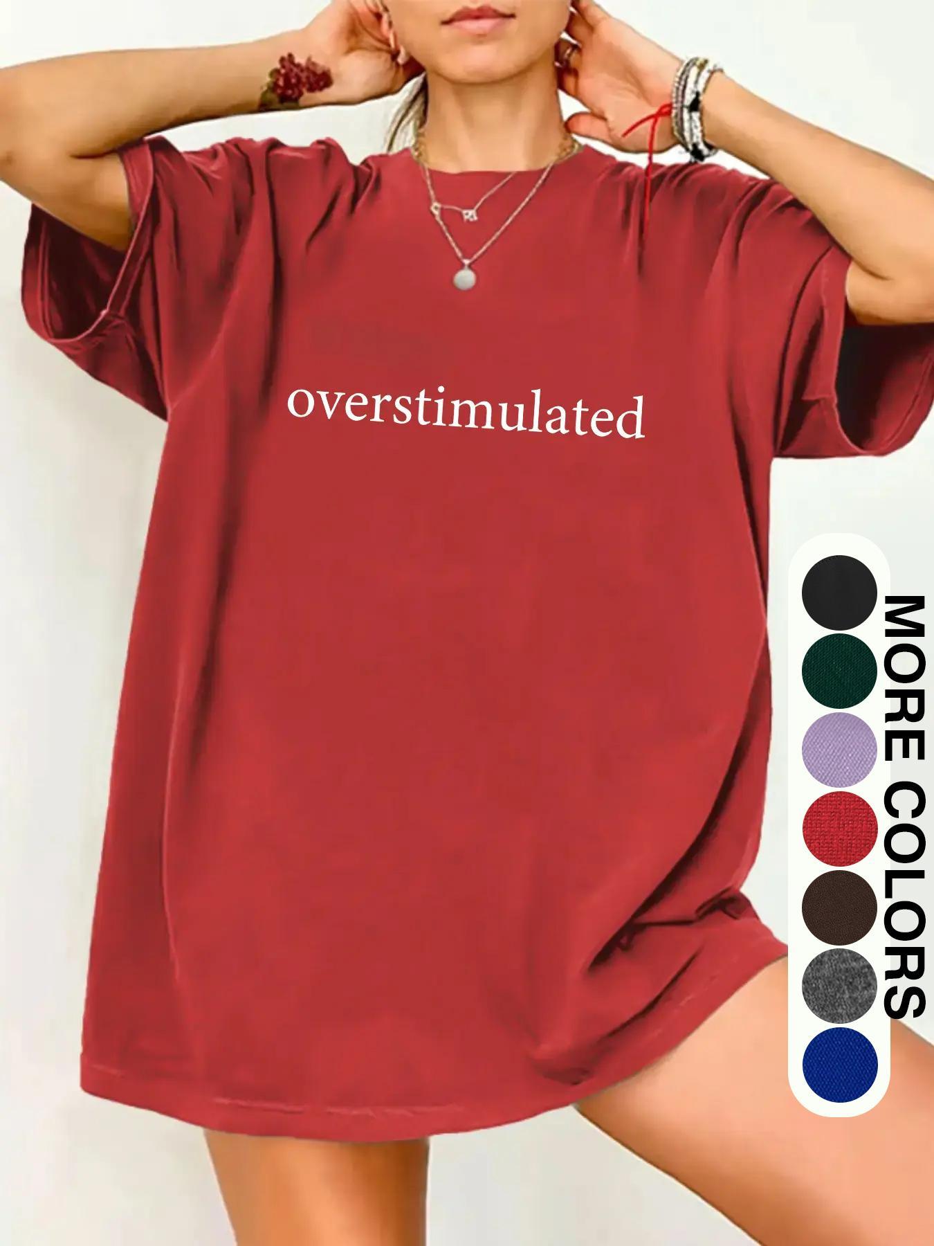 Unisex Graphic Tee, Casual Letter Print Drop Shoulder Half Sleeve Round Neck T-Shirt , Fashion Women's Top for Daily Wear