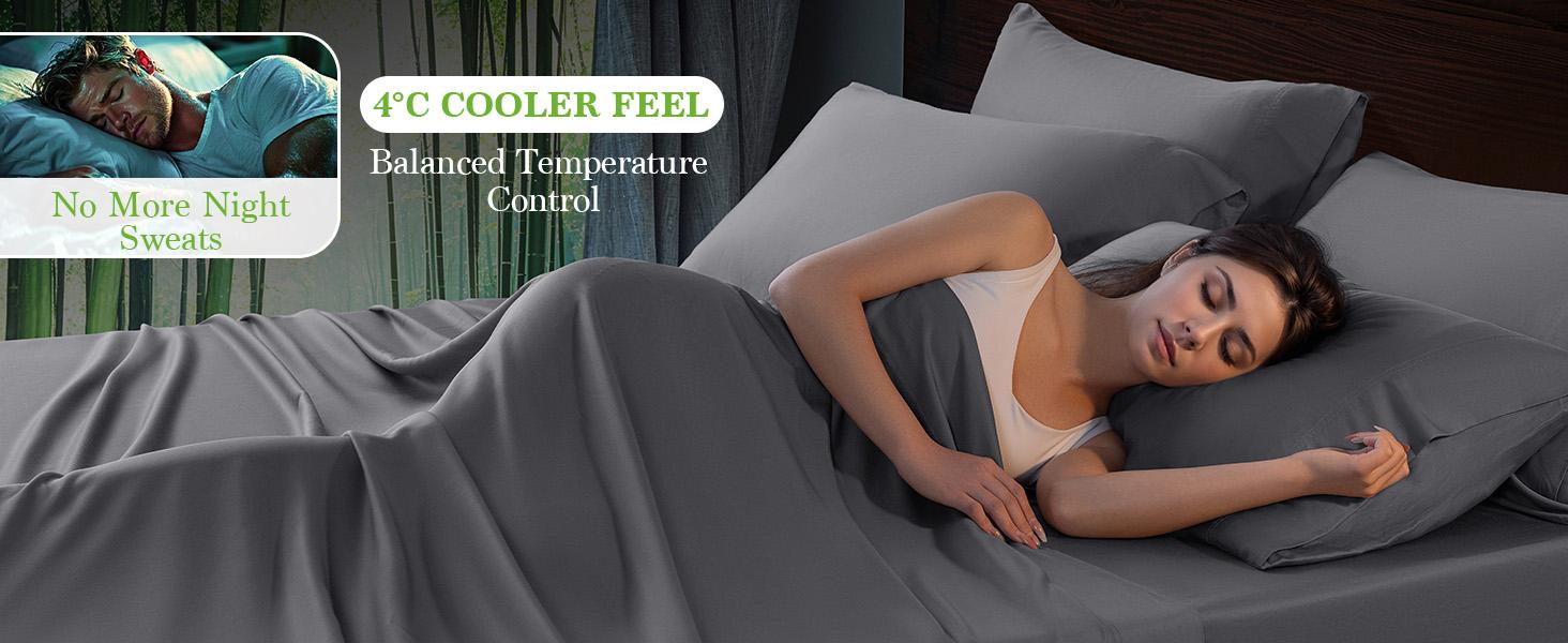 100% Viscose Derived from Bamboo_ Sheets Set, Breathable Cooling Bed Sheets, Hotel Quality Sheets, 16 Inch Deep - 6Pcs (Grey, King)