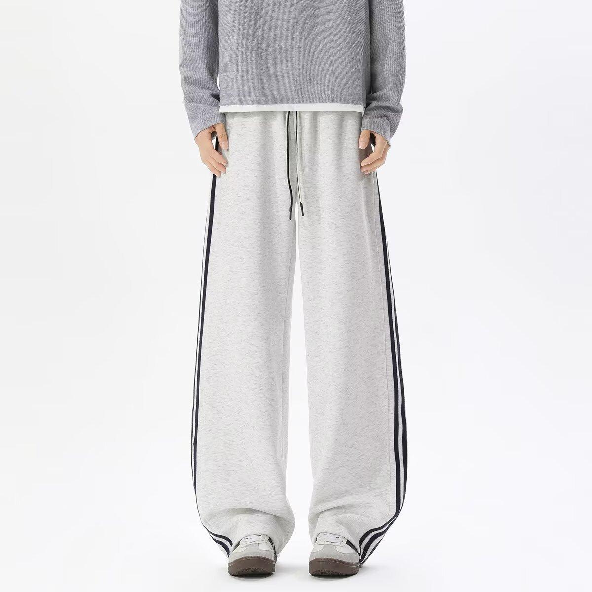 YYK Brand: Men's American Retro Casual Pants - 3-Stripe Design with 3D Waistband Trim; Spring/Autumn Straight-Leg, Loose-Fit Athletic Sweatpants