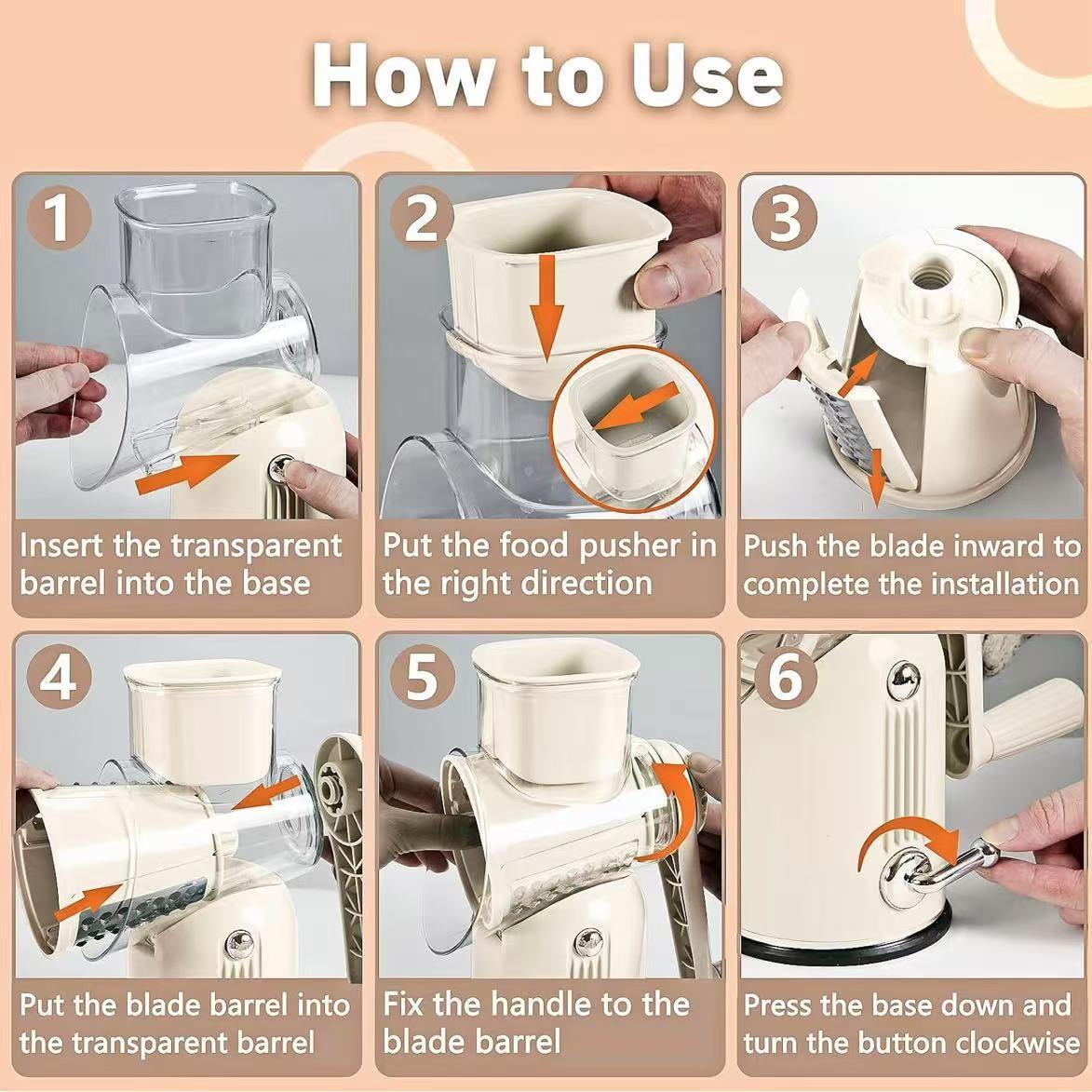 Manual Cheese Grater, 1 Set Rotating Cheese Crusher with Interchangeable Blades, Vegetable Chopper, Kitchen Utensils & Gadgets