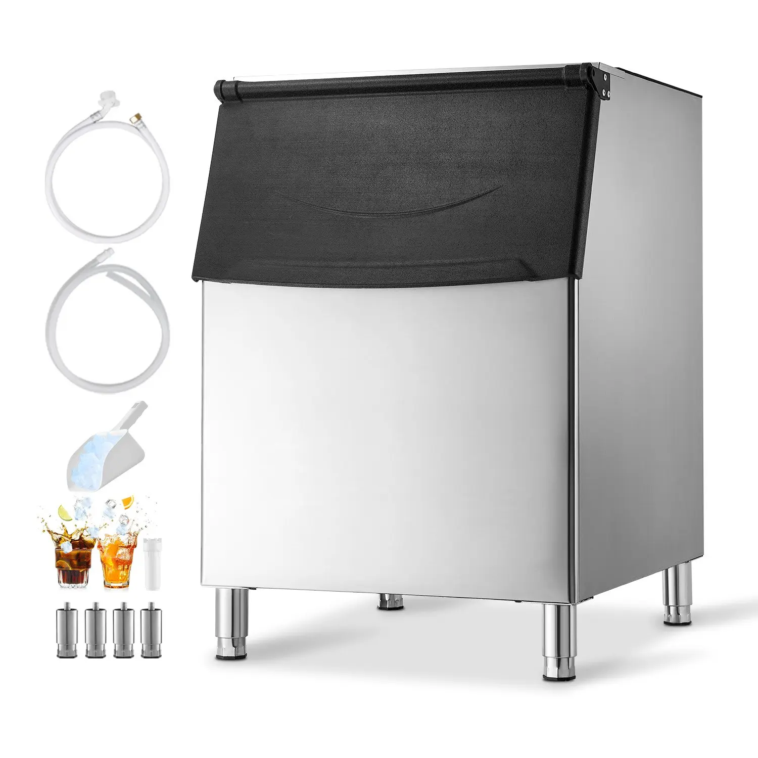 【Summerfinds】VEVOR Commercial Ice Maker Storage Bin, 500 LBS Capacity Ice-Bin, Stainless Steel Commercial Ice Storage Bin with Adjustable Anti-slip Rubber Feet, Suitable for Restaurant Hotel and Beverage Shops