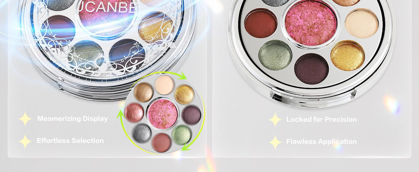UCANBE Baked Eyeshadow Palette with Blush, 9 Color High Pigment Eye Shadow & Cheek Makeup Palette, Blendable Matte Glitter Metallic Shimmer Shades, Rotating Compact Design, 01 Medieval Banquet