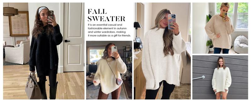 Saodimallsu Womens Oversized Sweater 2025 Fall Trendy Fuzzy Crew Neck Long Sleeve Casual Tunic Sweaters