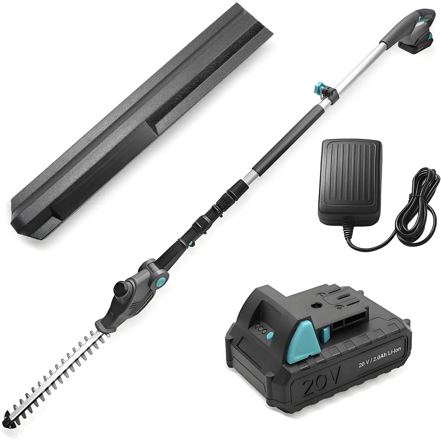 20V Cordless Telescopic Pole Hedge Trimmer Long  Extendable Hedge  - 1x 2.0AH ,  Strap,  Charger - for Hedges, Branches