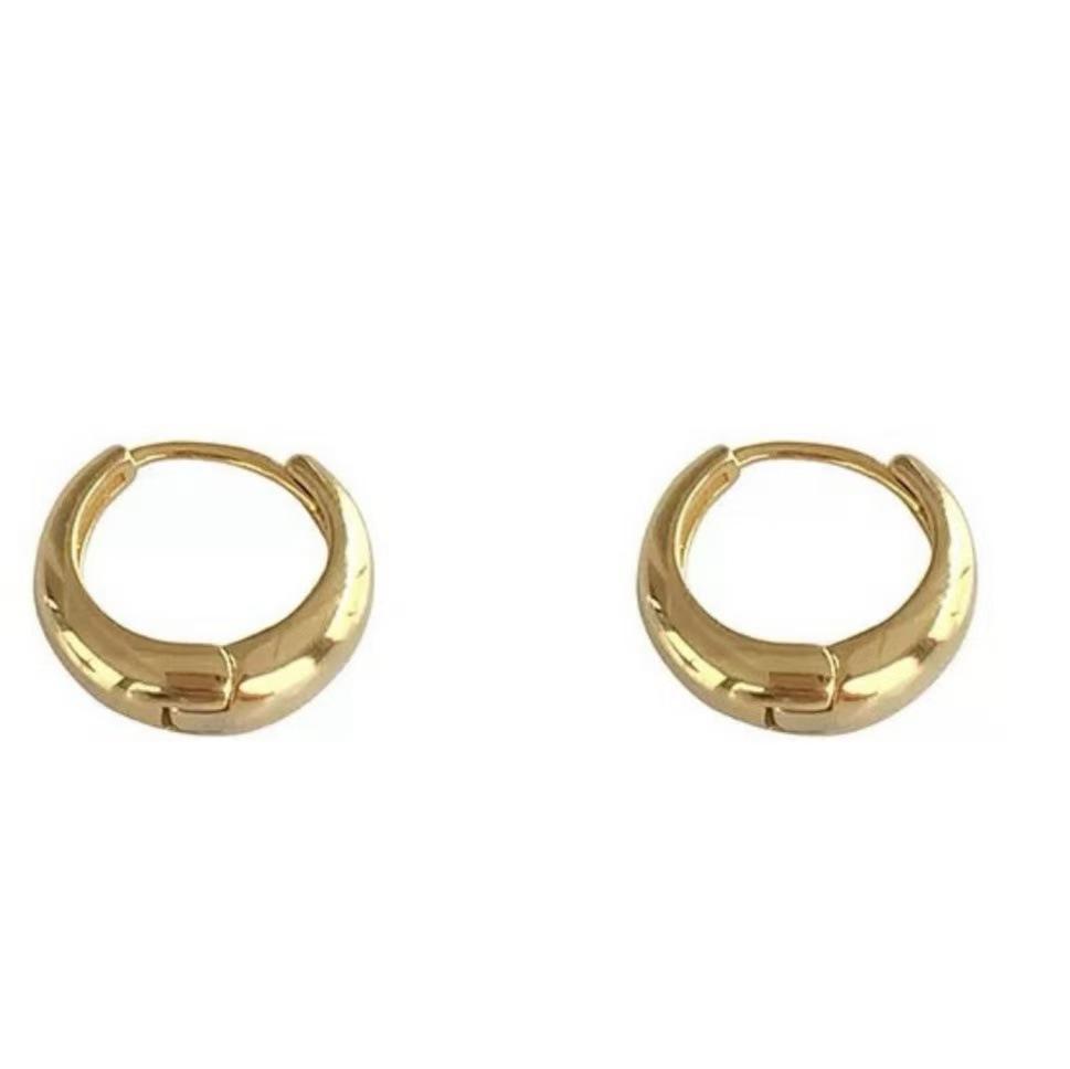 Gold Tone Smooth Huggie Hoop Earrings for Women - Simple Thin Tiny Circle Ear Buckle, Minimalist Everyday Jewelry