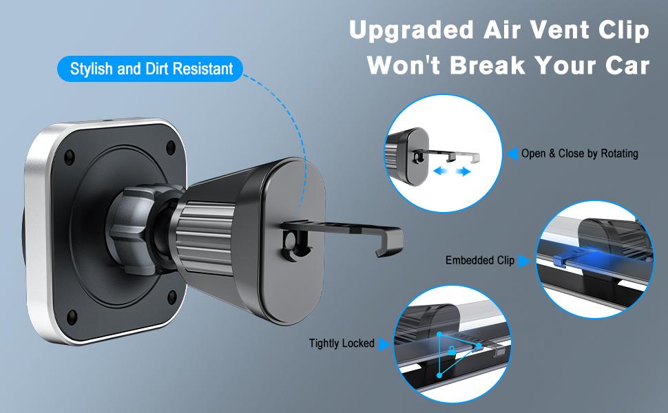 OHLPRO for MagSafe Car Charger, Magnetic Wireless Car Charger Mount with Fast Charging for iPhone 14/13/12 Mini/Pro/Pro Max/Plus, Stick on Dashboard, Air Vent Hook Car Phone Holder, Aluminum